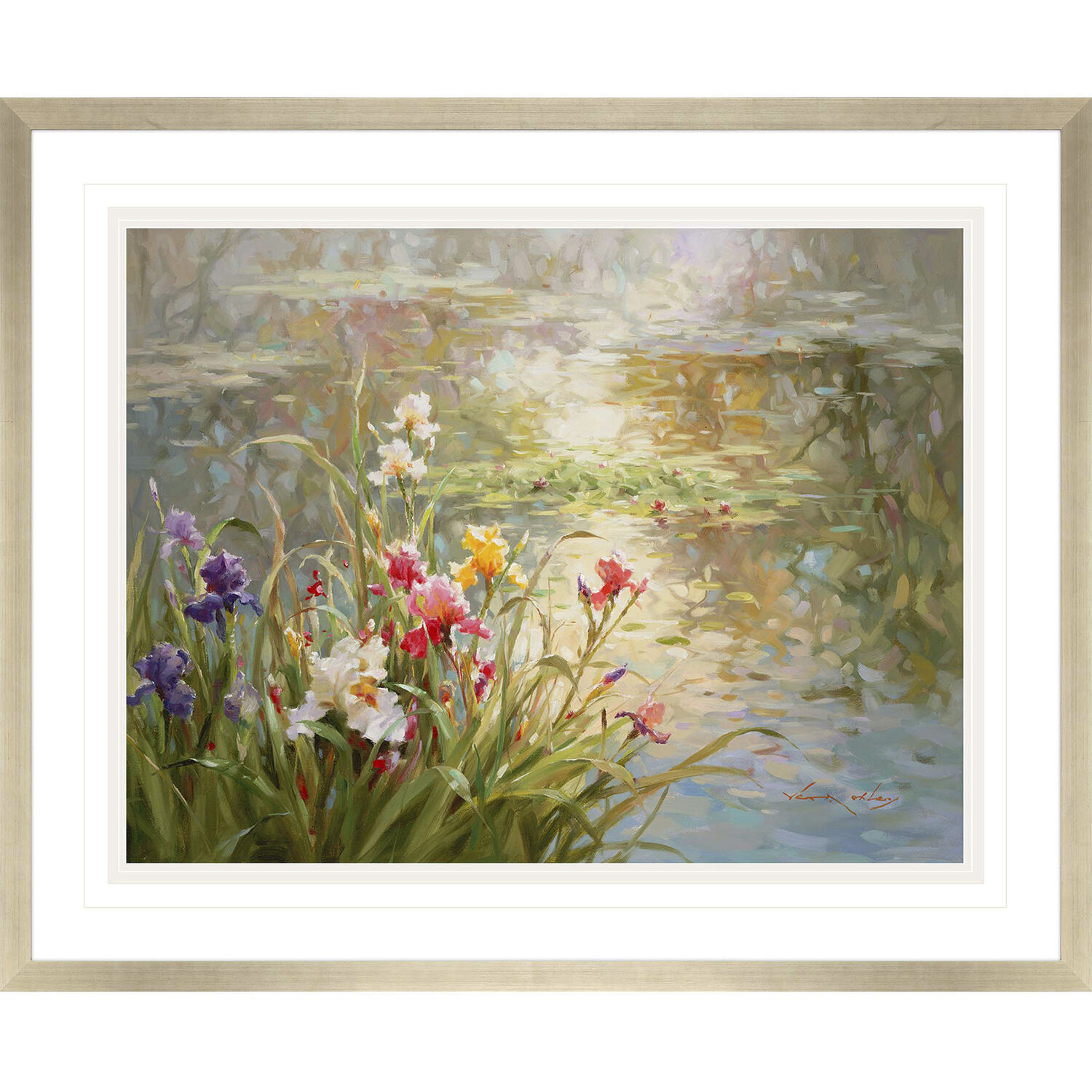 Afternoon Reflection Green and Blue and Pink and Purple Framed Art