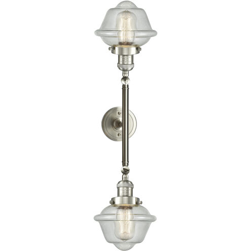 Franklin Restoration Small Oxford 2 Light 17 inch Brushed Satin Nickel Bath Vanity Light Wall Light in Seedy Glass, Franklin Restoration