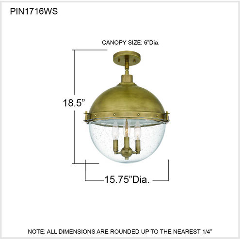Perrine 3 Light 16 inch Weathered Brass Semi-Flush Mount Ceiling Light