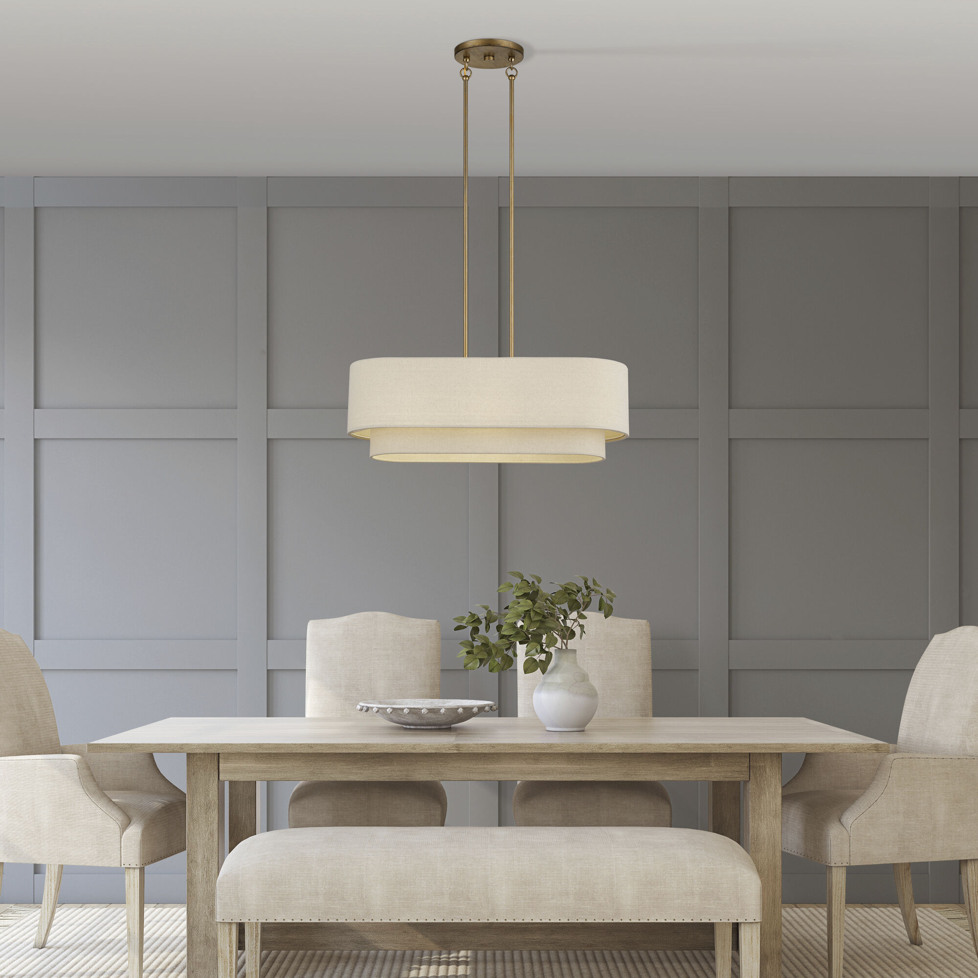 Bellingham 3 Light 30 inch Antique Gold Leaf Linear Chandelier Ceiling Light, Medium