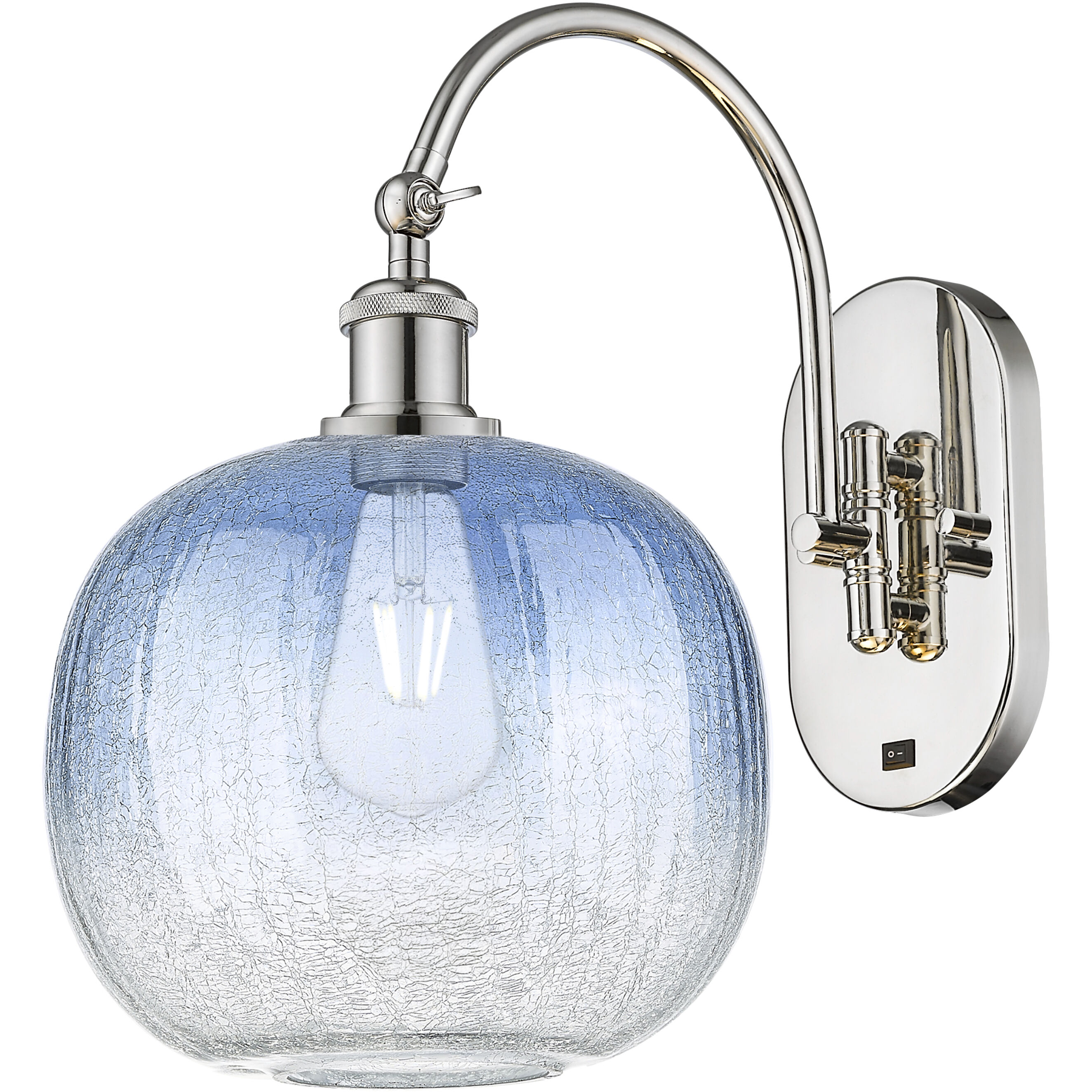 Ballston Brookhaven Sphere 1 Light 10.5 inch Polished Nickel Swing Arm Sconce Wall Light in Sapphire Blue Glass
