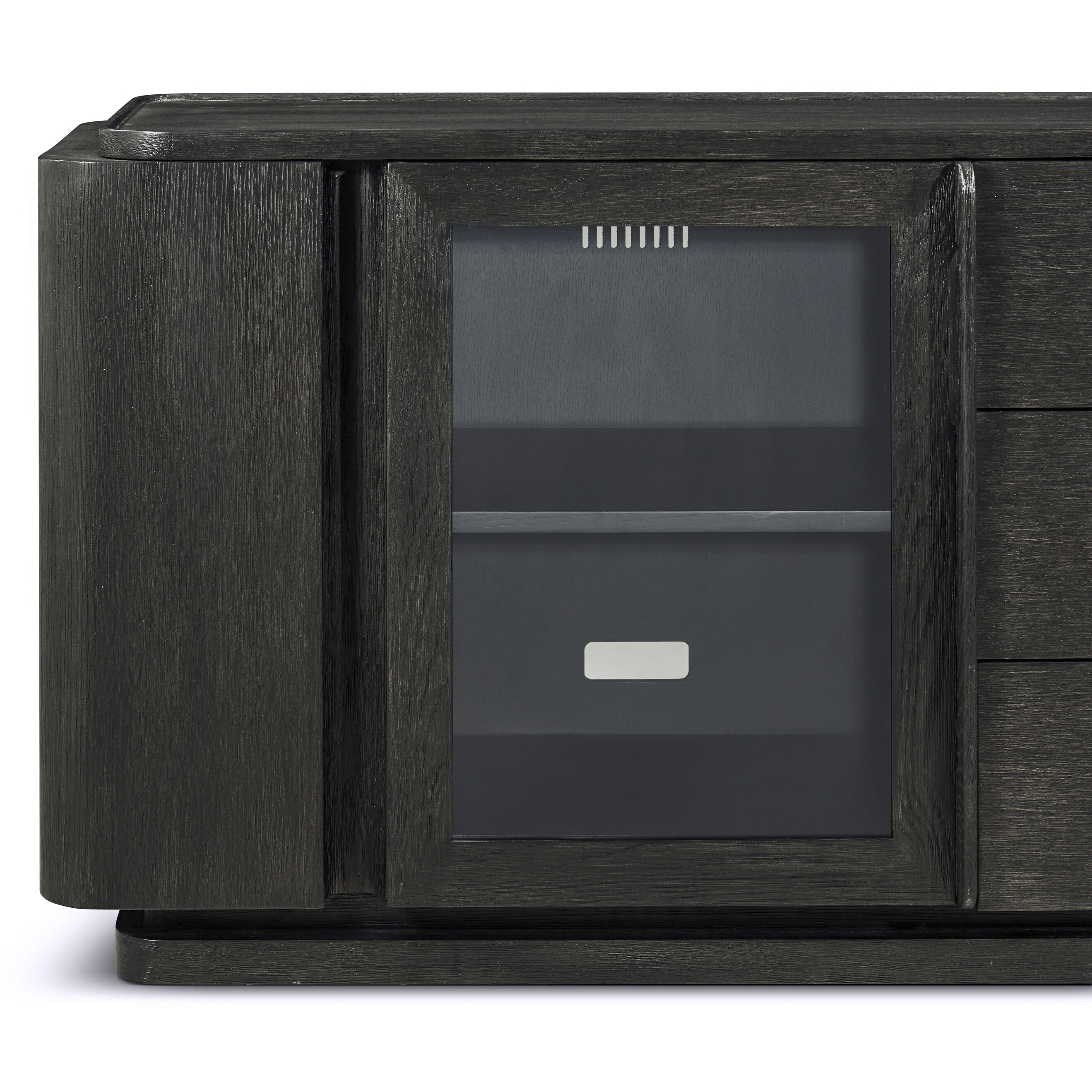 Repose 80 X 21.25 inch Charcoal Oak Media Console, Wooden, Glass Door