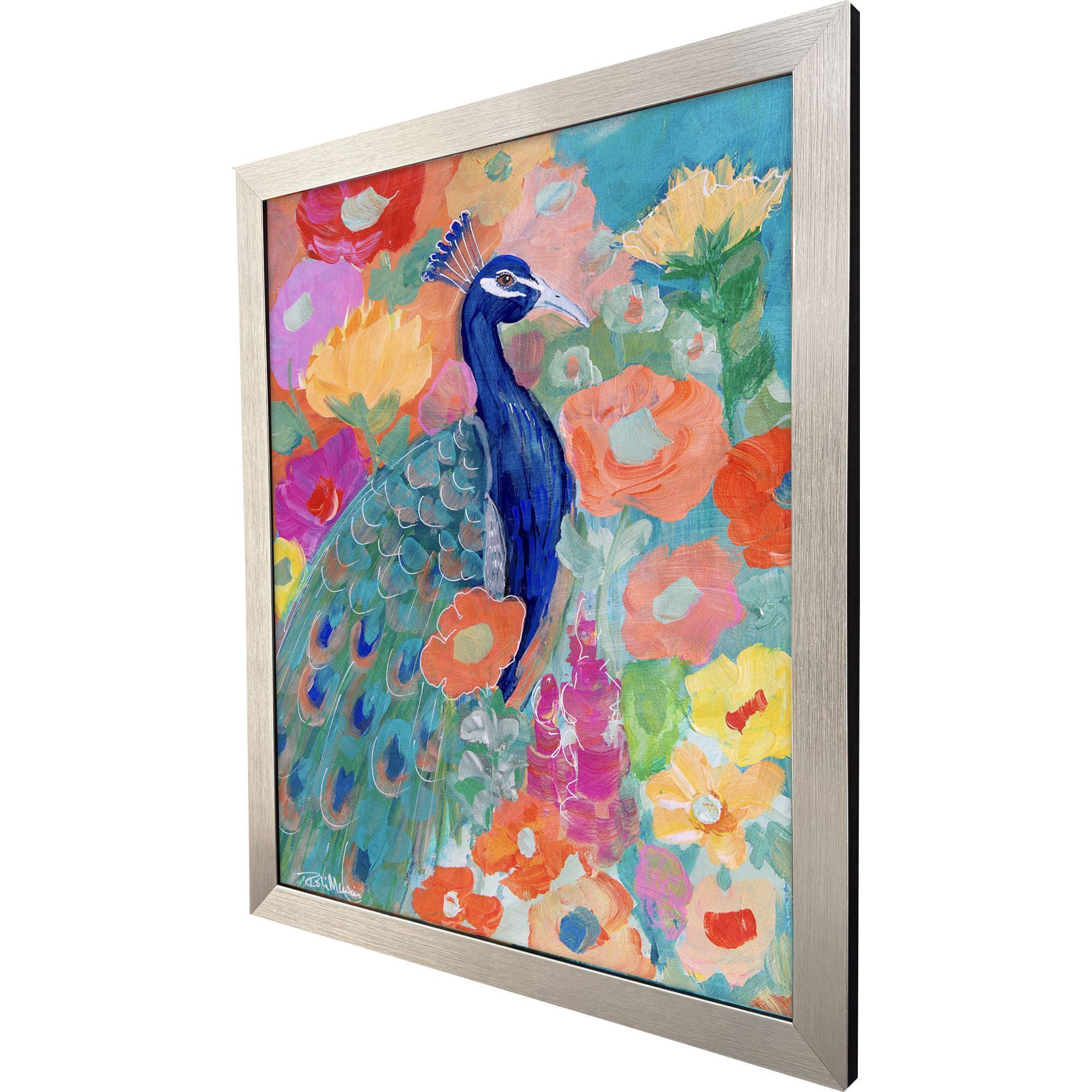 Floral Peacock 32 X 26 inch Non-Glass Framed Art, Propac