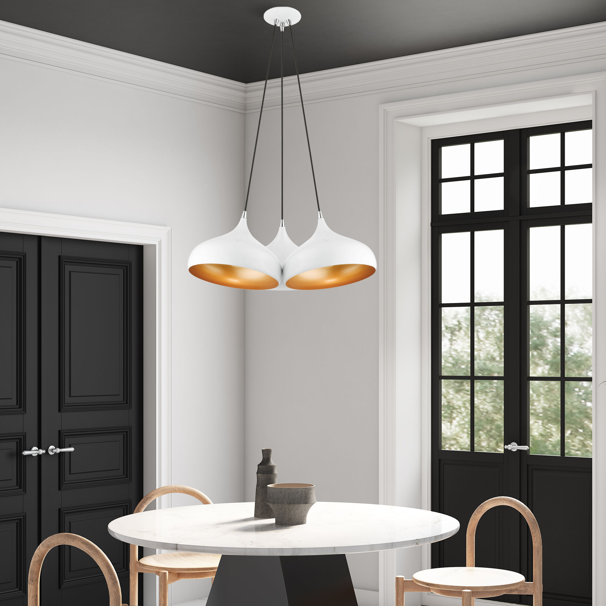 Amador 3 Light 25 inch Shiny White with Polished Chrome Accents Cluster Pendant Ceiling Light