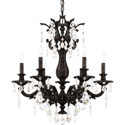 Milano 6 Light 24 inch Antique Silver Chandelier Ceiling Light in Swarovski, Antique Silver Cast