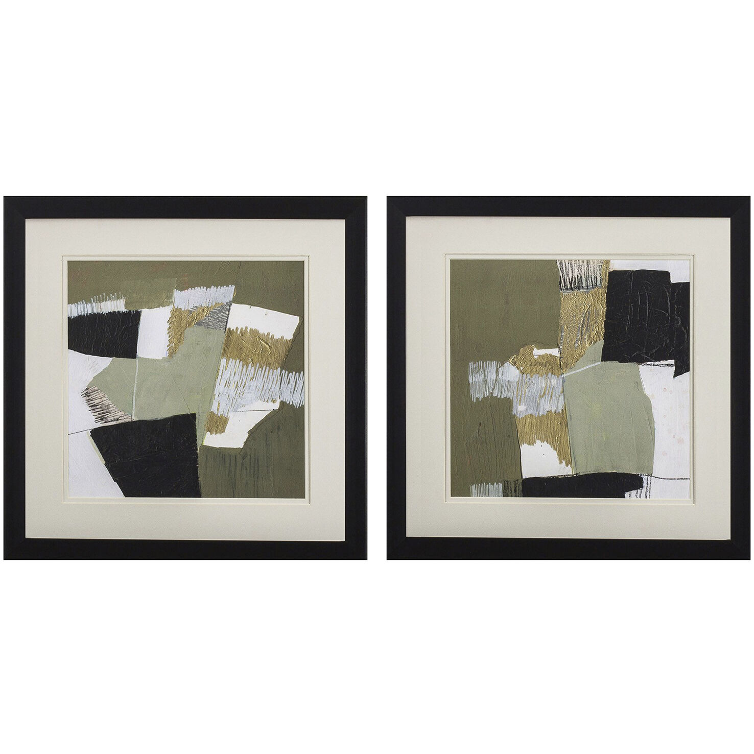 Abstract Green and Black and White and Metallic Framed Art, Propac