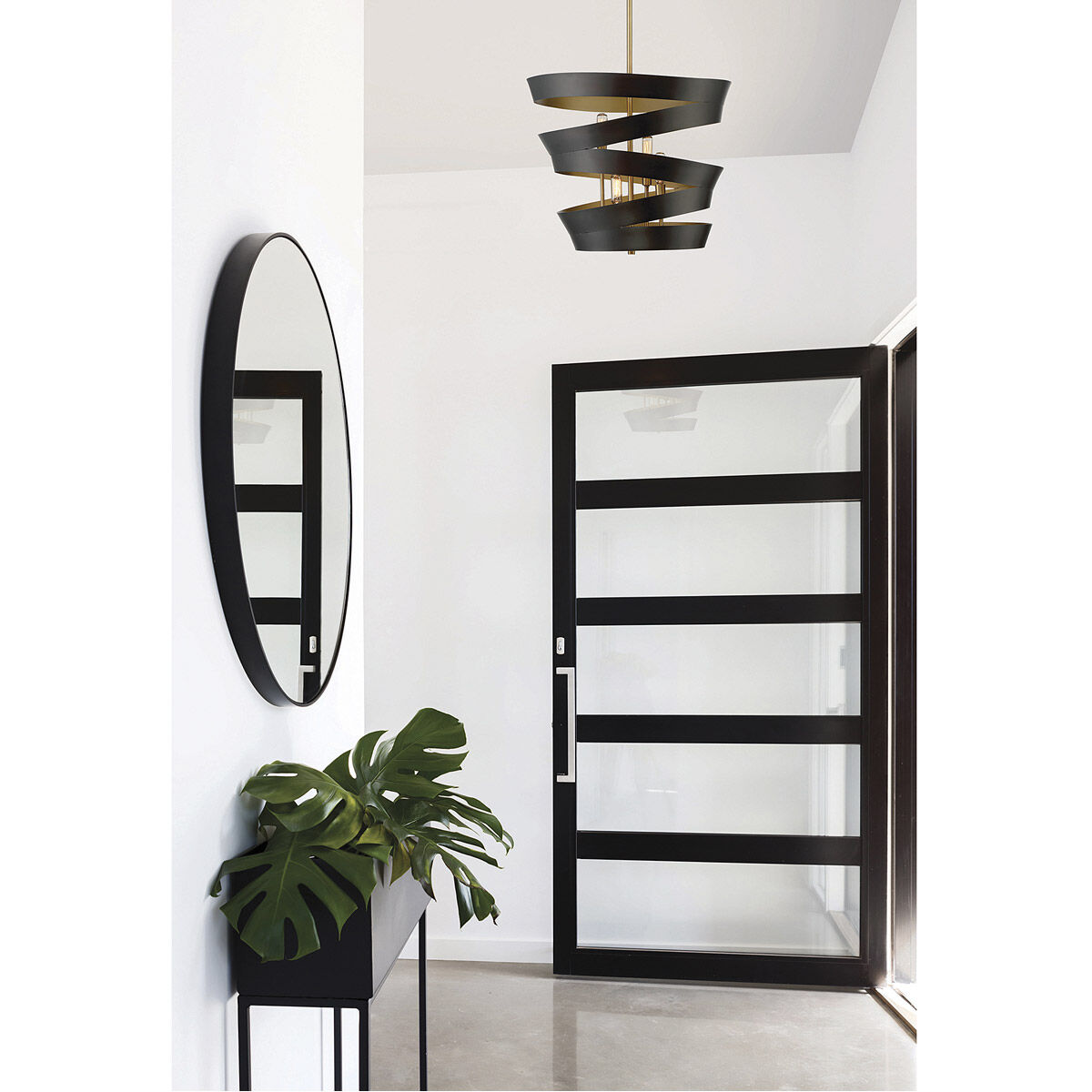 Modern 4 Light 18.88 inch Matte Black with Gold Pendant Ceiling Light