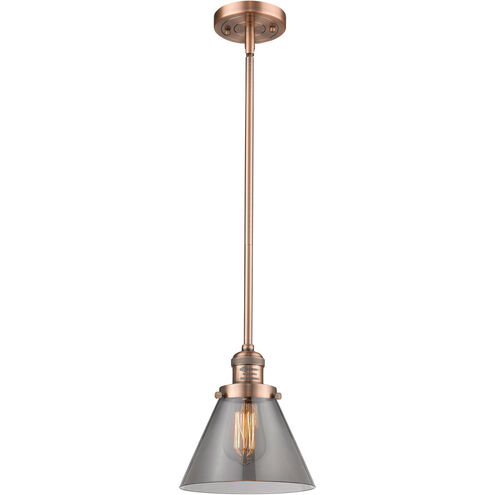 Franklin Restoration Large Cone 1 Light 8 inch Antique Copper Mini Pendant Ceiling Light in Plated Smoke Glass, Franklin Restoration