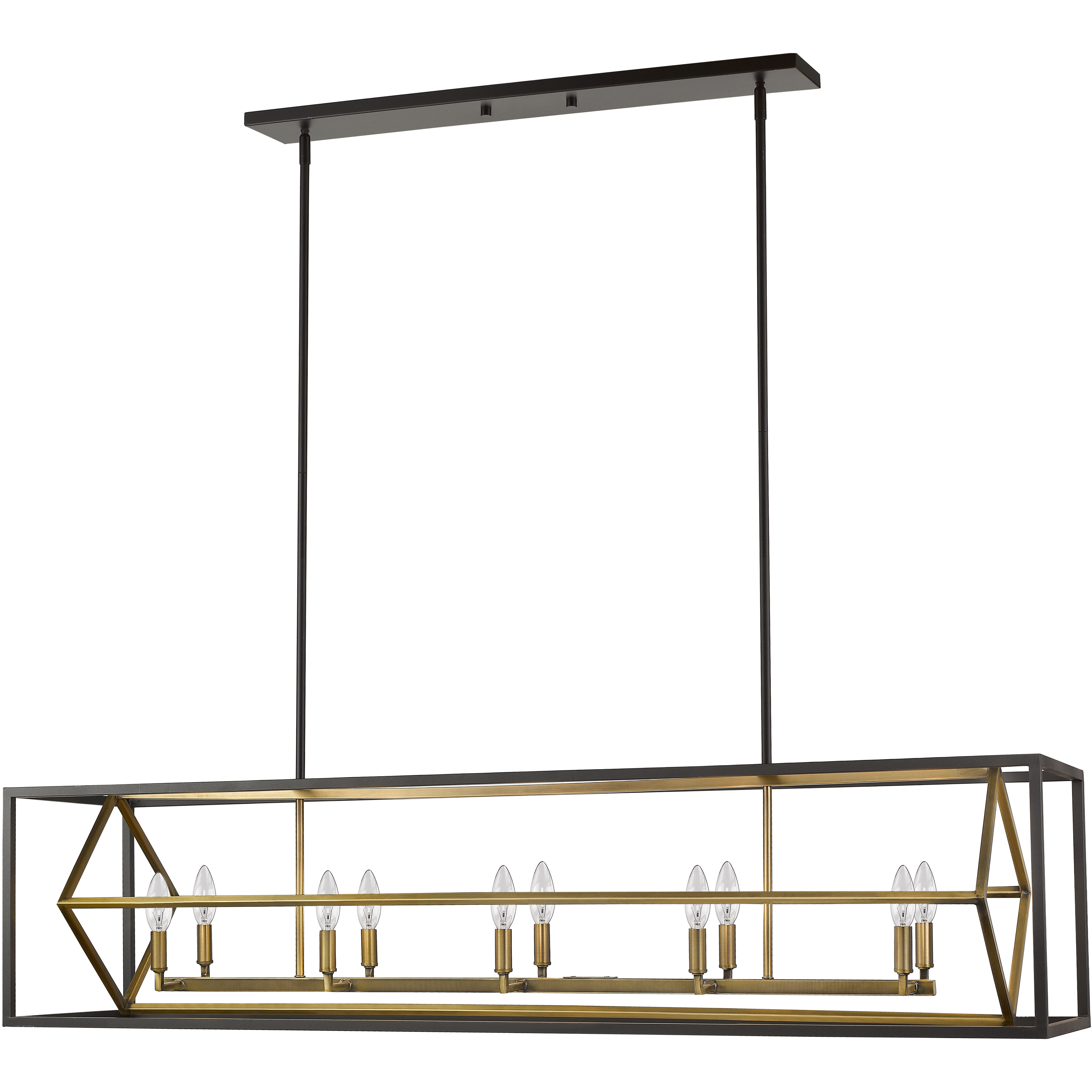 Euclid 10 Light 56 inch Olde Brass and Bronze Linear Chandelier Ceiling Light