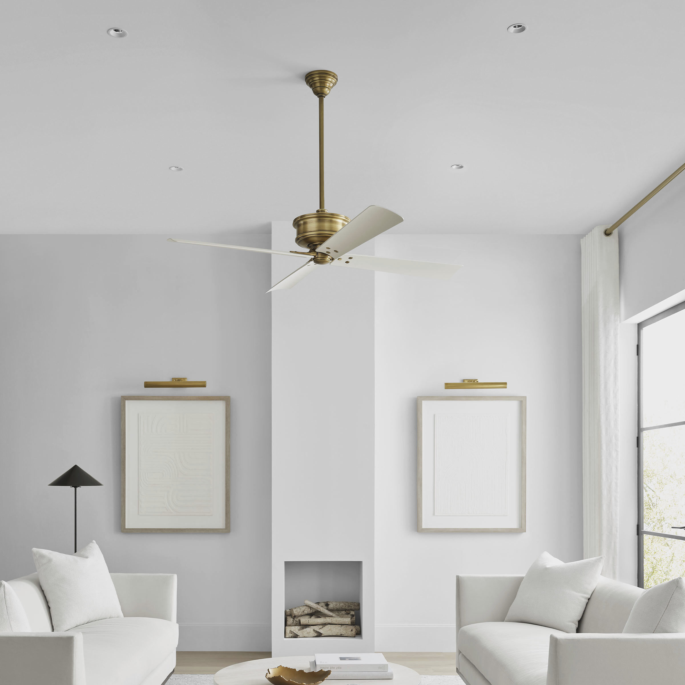 Subway 56 inch Hand Rubbed Antique Brass with Matte White Blades Indoor/Outdoor Ceiling Fan in Hand-Rubbed Antique Brass