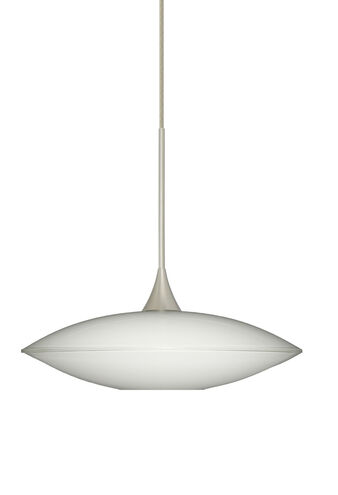 Spazio LED Satin Nickel Pendant Ceiling Light in Opal Glossy Glass