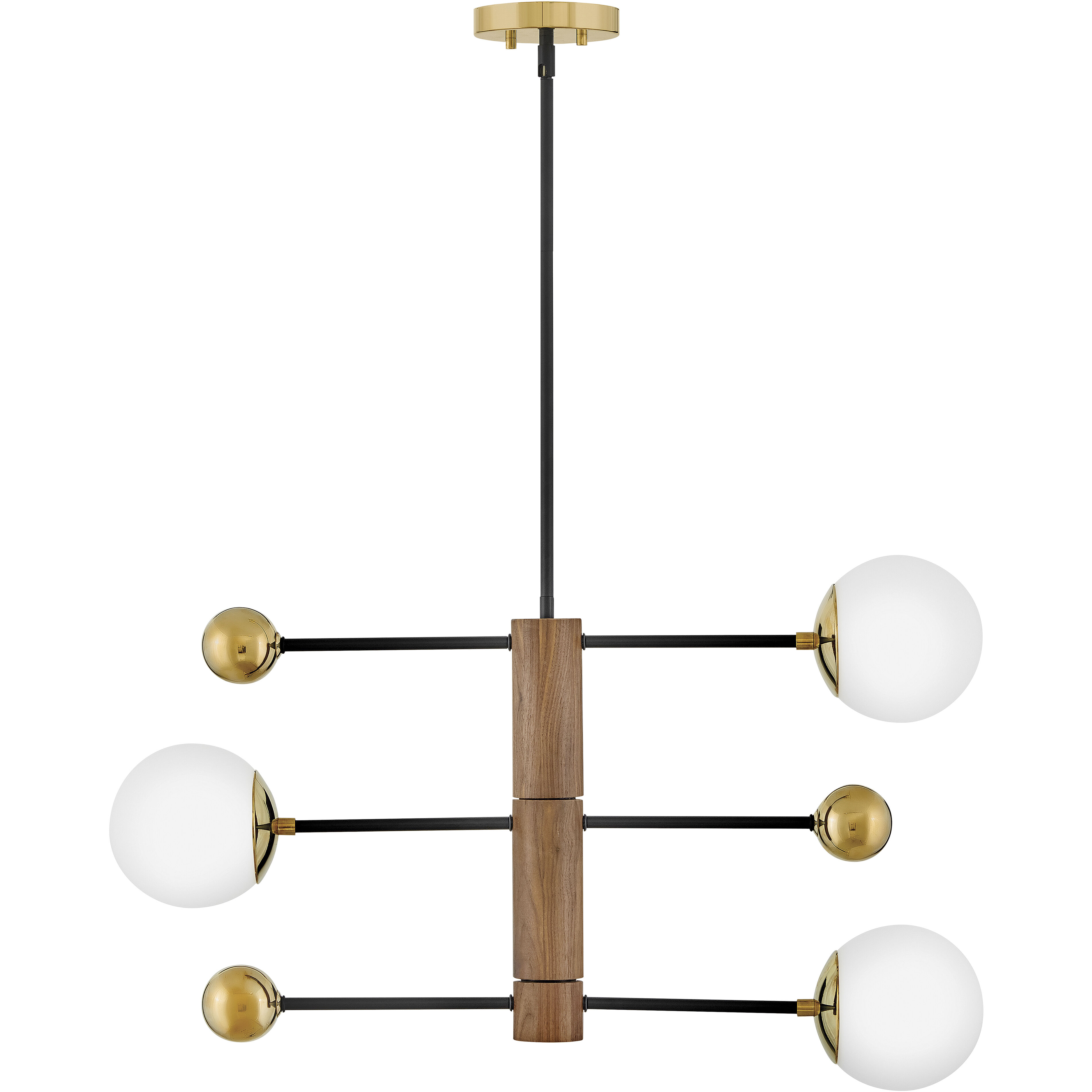 Auggie 3 Light 30.75 inch Bright Brass with Walnut Chandelier Ceiling Light