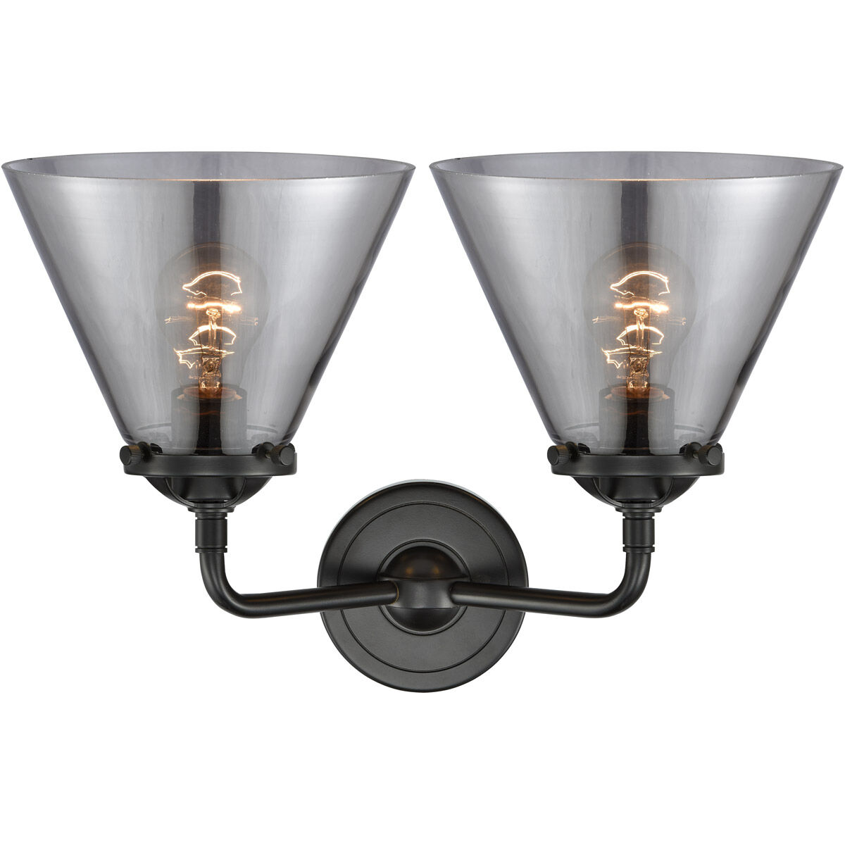 Nouveau Large Cone 2 Light 16 inch Oil Rubbed Bronze Bath Vanity Light Wall Light in Plated Smoke Glass, Nouveau