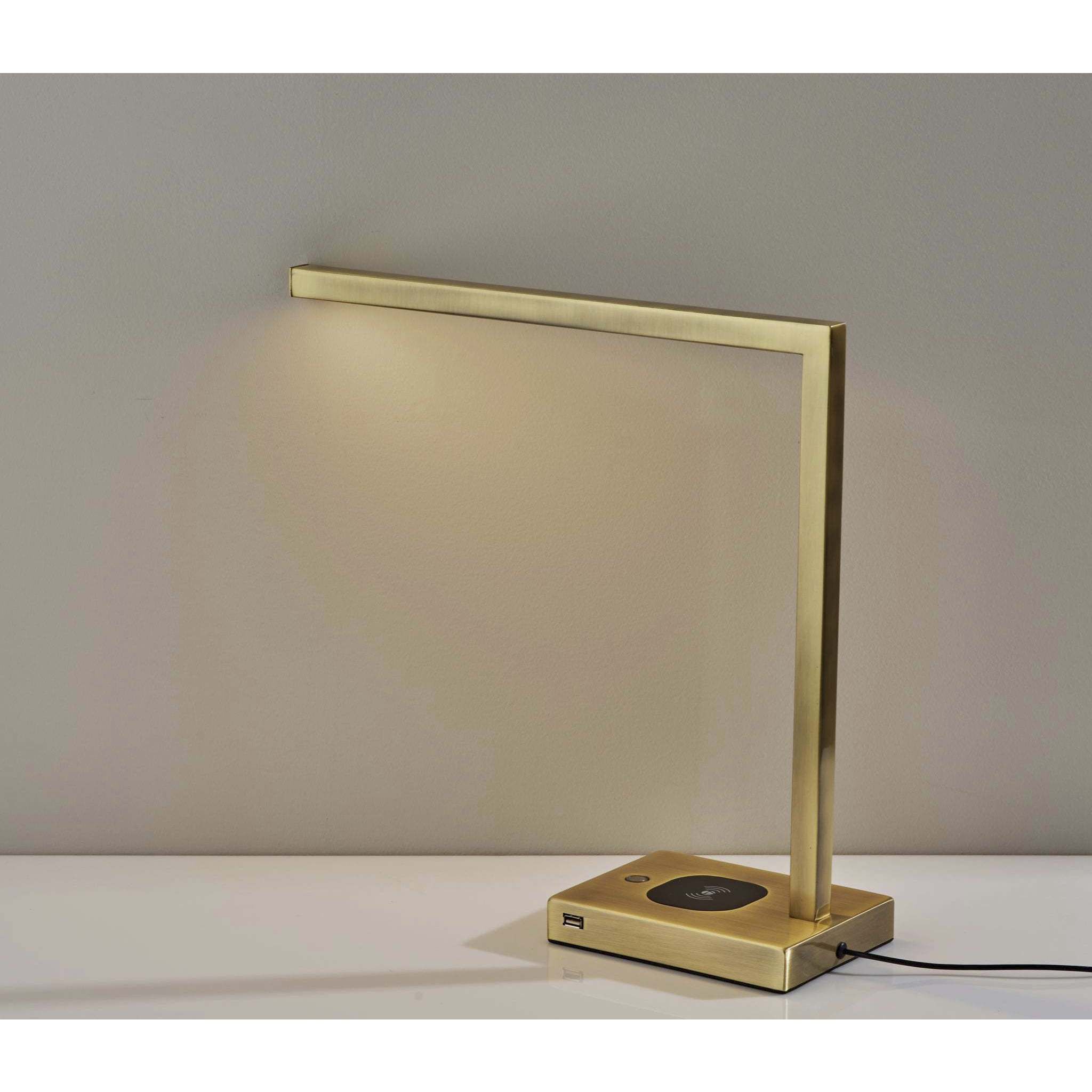 Aidan 16 inch 6.00 watt Antique Brass Wireless Charging Desk Lamp Portable Light, with AdessoCharge 