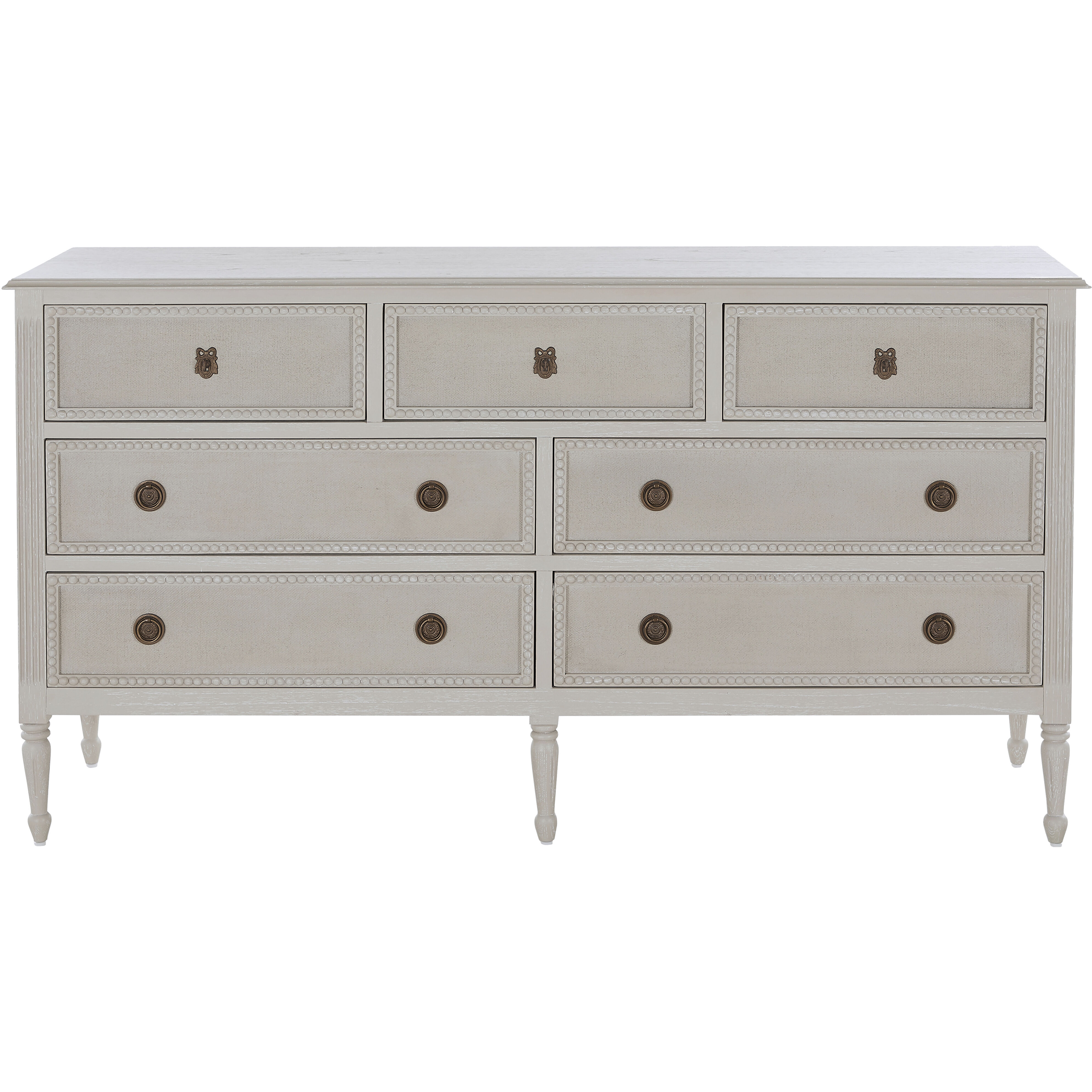Caroline Cerused White and Painted Burlap Dresser