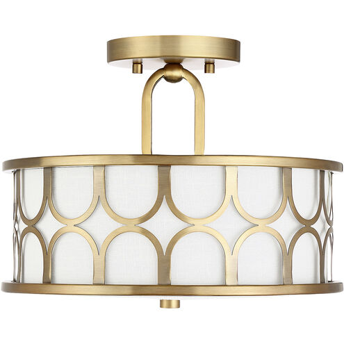 Mid-Century Modern 2 Light 13 inch Natural Brass Semi-Flush Ceiling Light