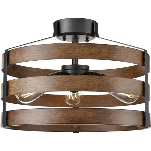 Fort Garry 3 Light Graphite and Ironwood on Metal Semi-flush Mount Ceiling Light