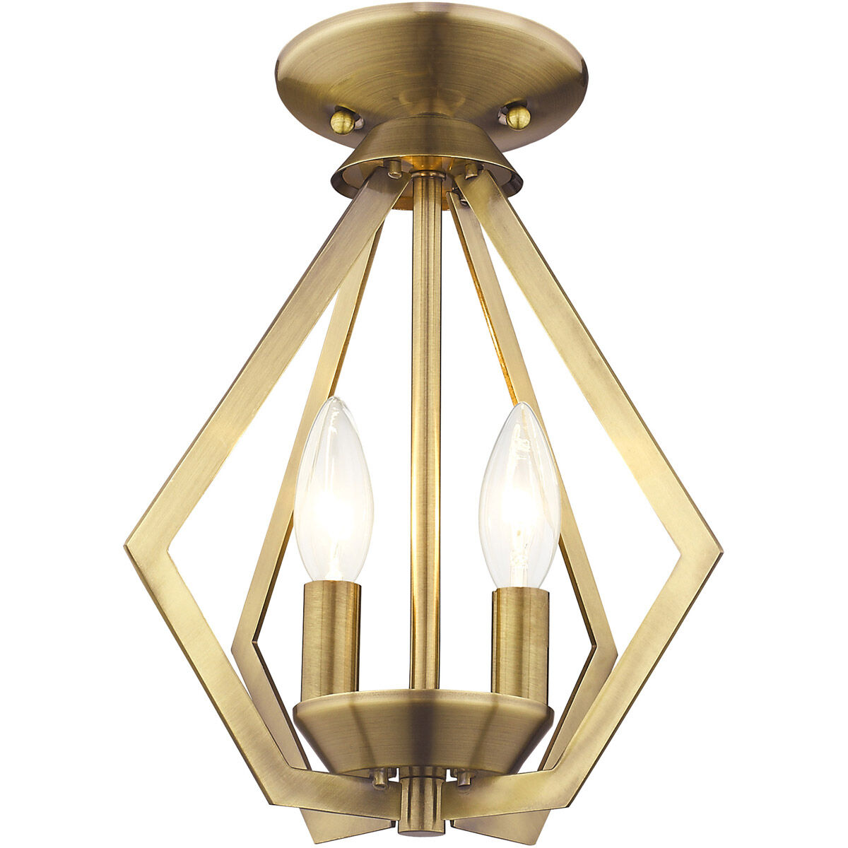 Prism 2 Light 11.25 inch Antique Brass Convertible Mini Chandelier/Ceiling Mount Ceiling Light