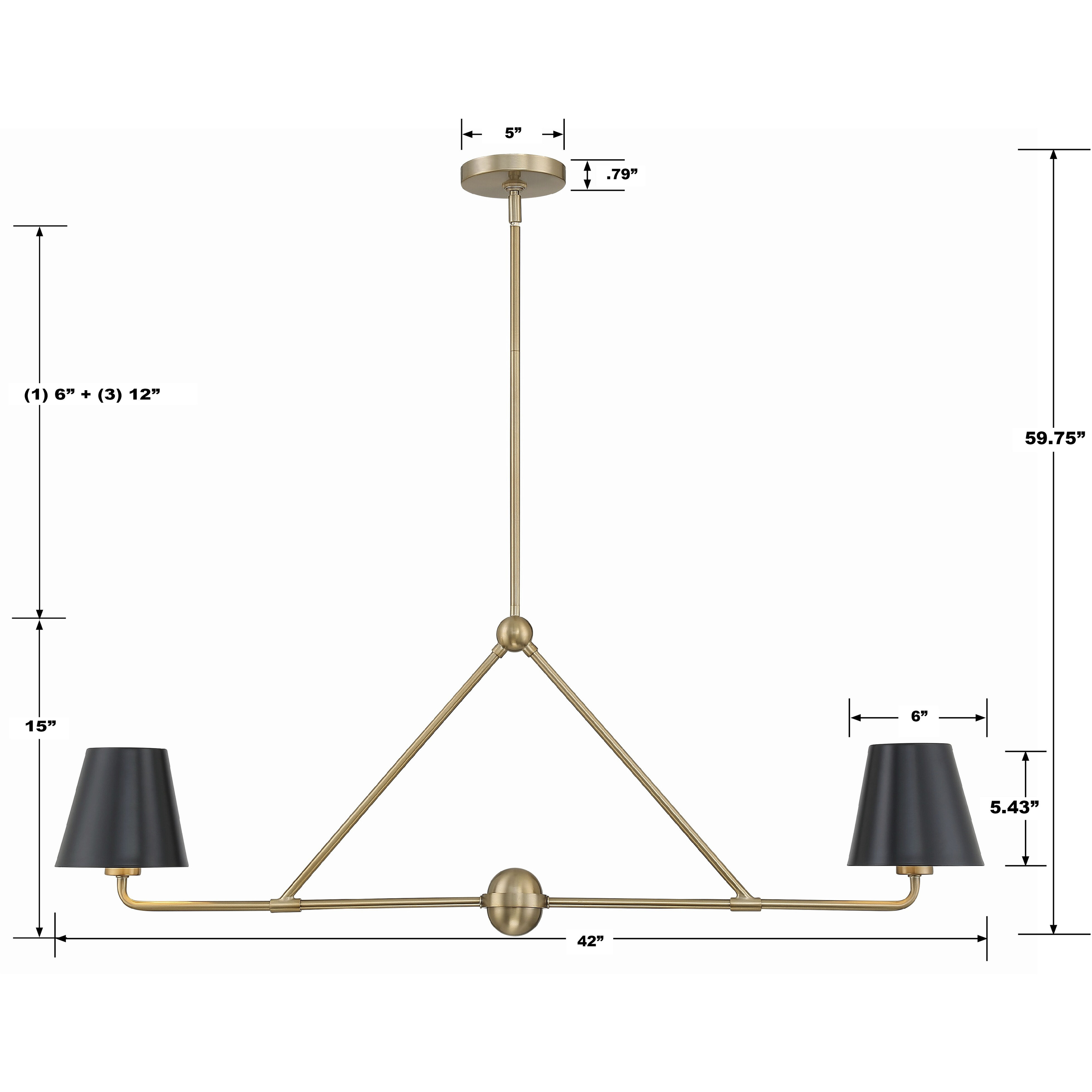 Xavier 2 Light 42 inch Vibrant Gold Linear Chandelier Ceiling Light