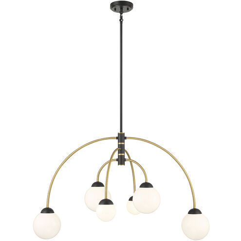 Stella 6 Light 38 inch Matte Black with Natural Brass Chandelier Ceiling Light