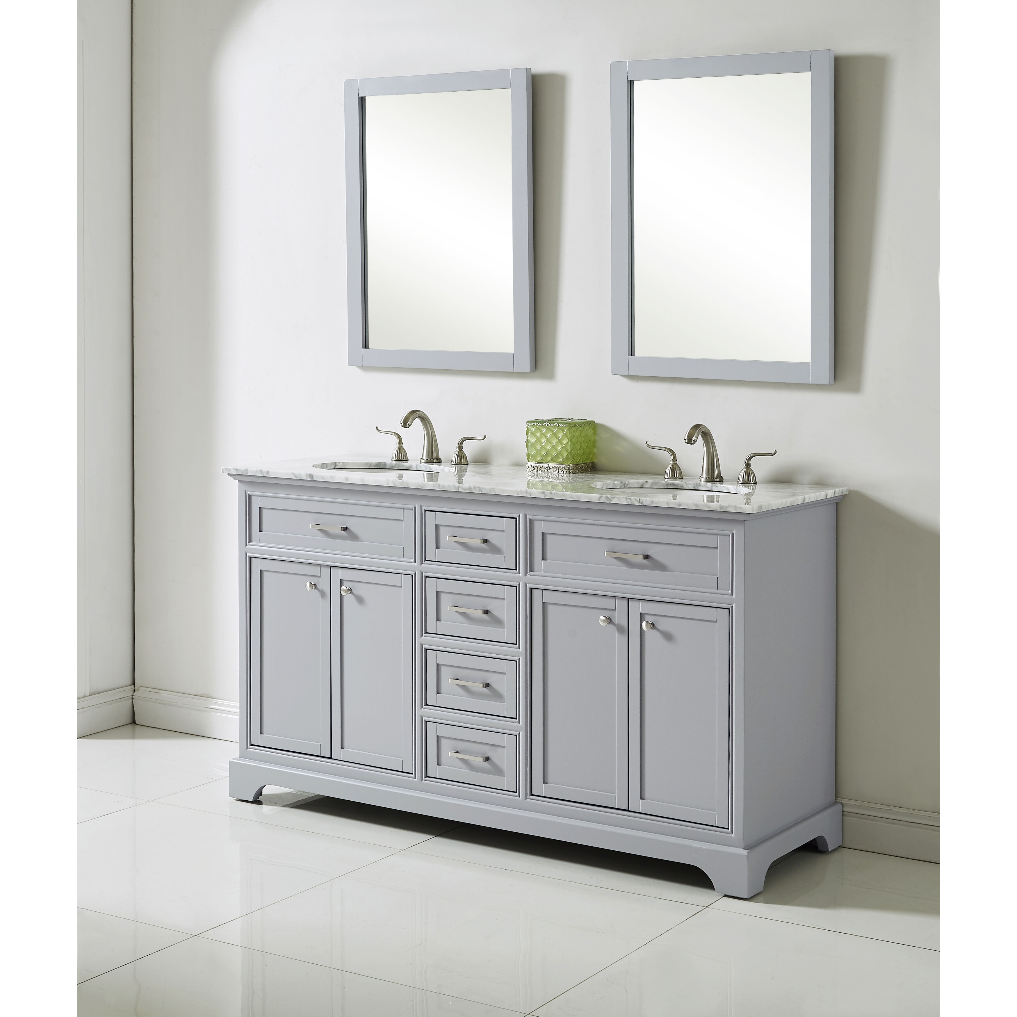 Americana 60 X 35 inch Light Grey with Carrara White Marble Vanity Set