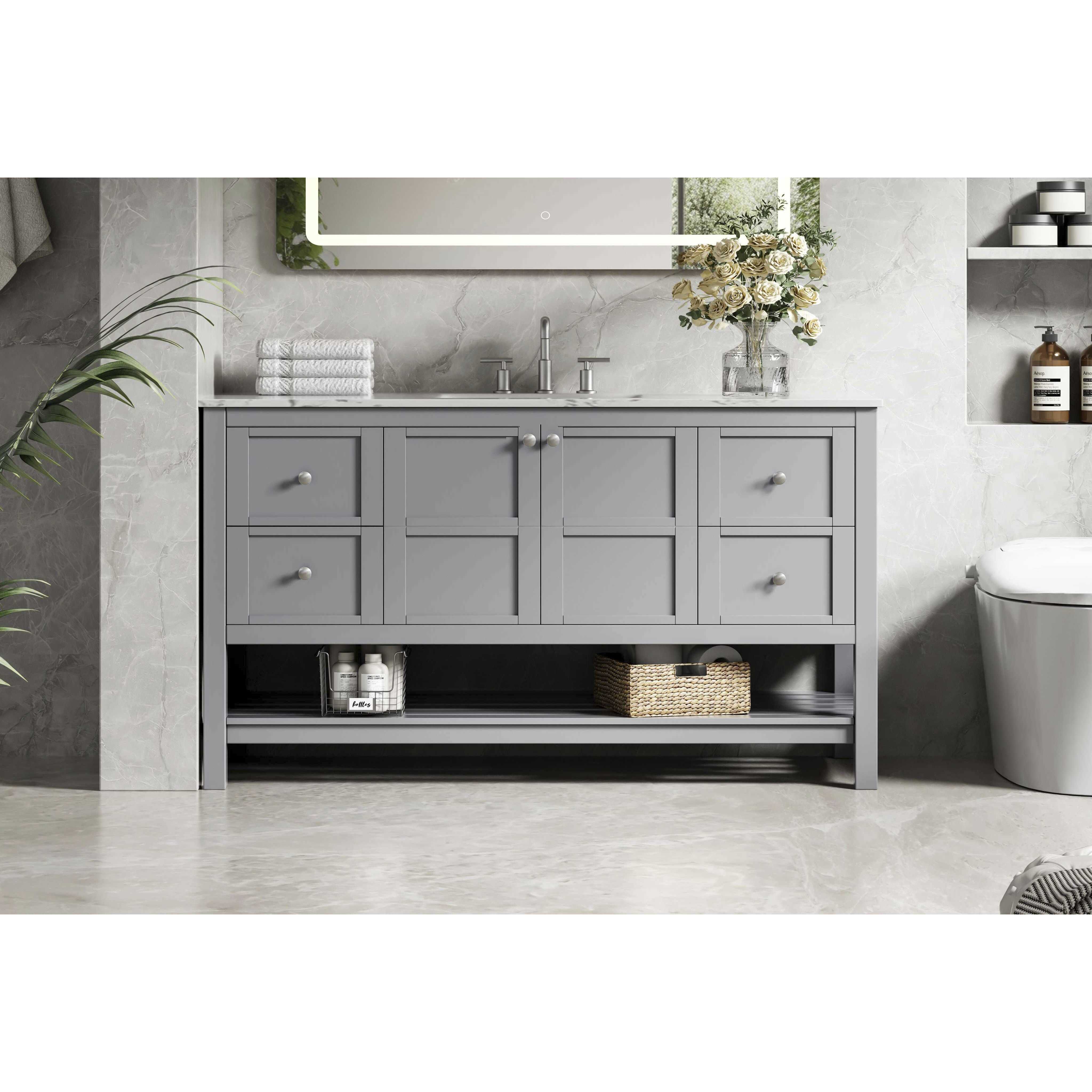Theo 54 X 34 inch Grey Bathroom Vanity Cabinet
