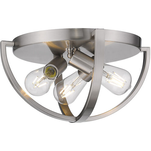 Colson 3 Light 14 inch Pewter Flush Mount Ceiling Light in No Shade, Damp
