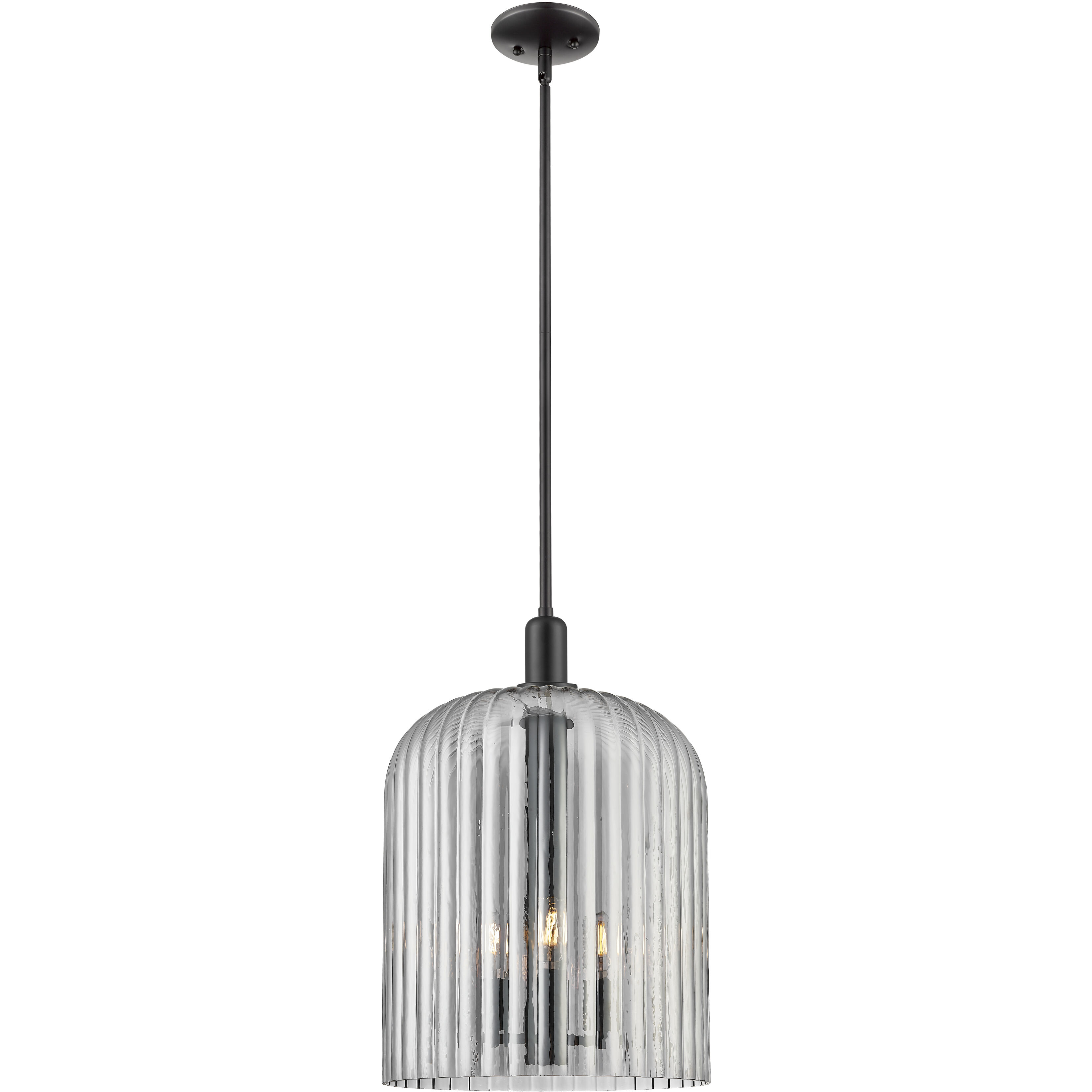 Bridal Veil 3 Light 12 inch Matte Black Mini Pendant Ceiling Light in Light Smoke Glass