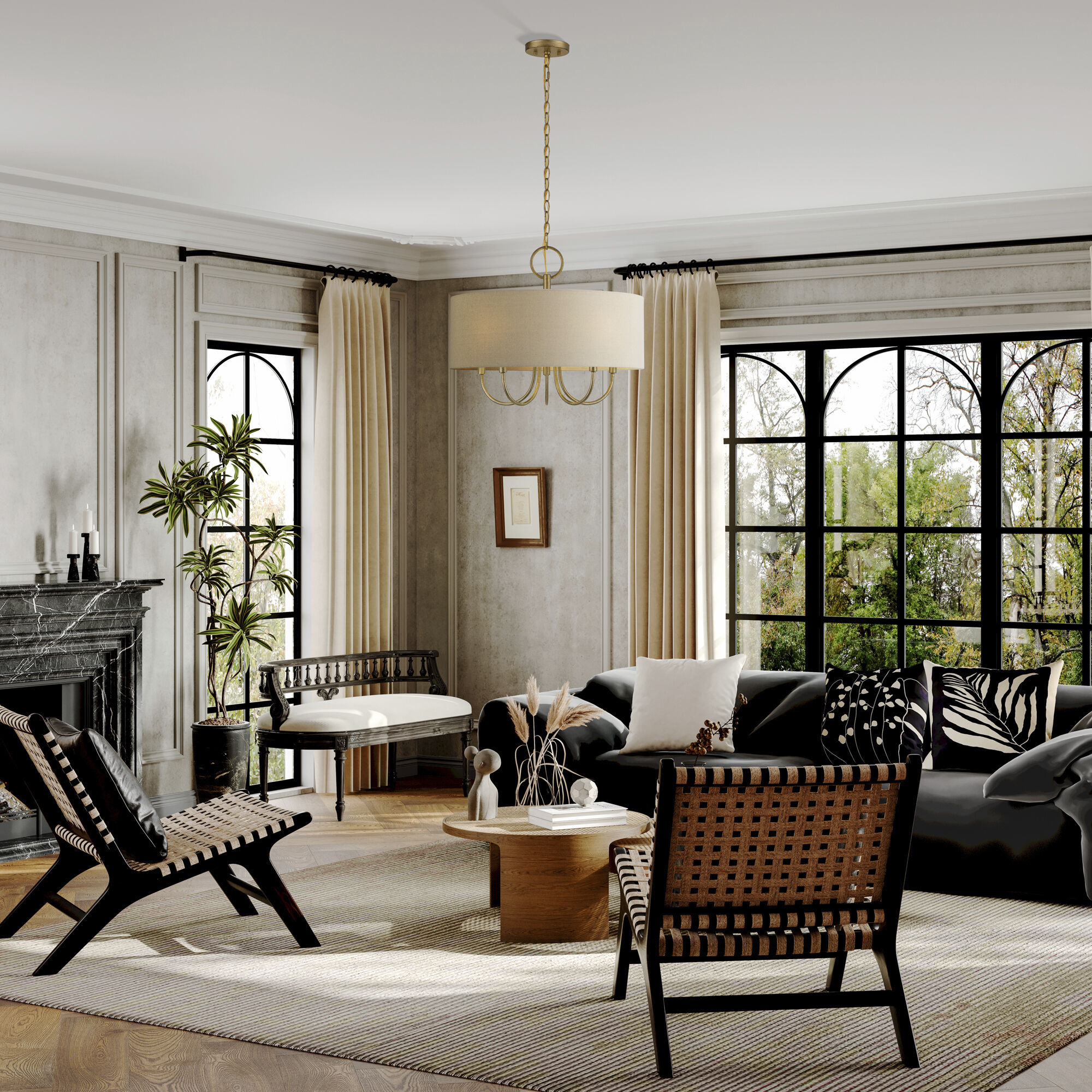 Bellingham 5 Light 22 inch Antique Gold Leaf Pendant Chandelier Ceiling Light