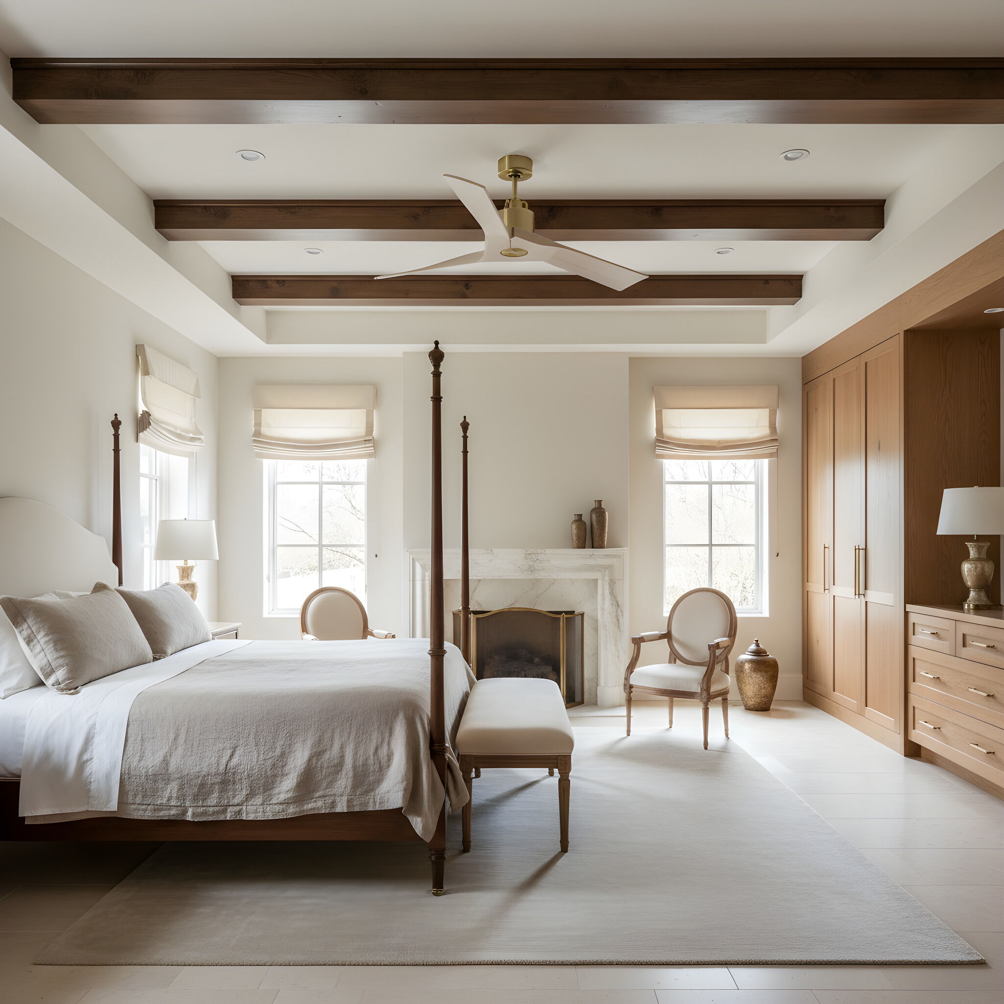 Alma 52 inch Burnished Brass with Washed White Oak Blades Smart Ceiling Fan