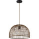 Bohemian 1 Light 18 inch Dark Rattan Pendant Ceiling Light
