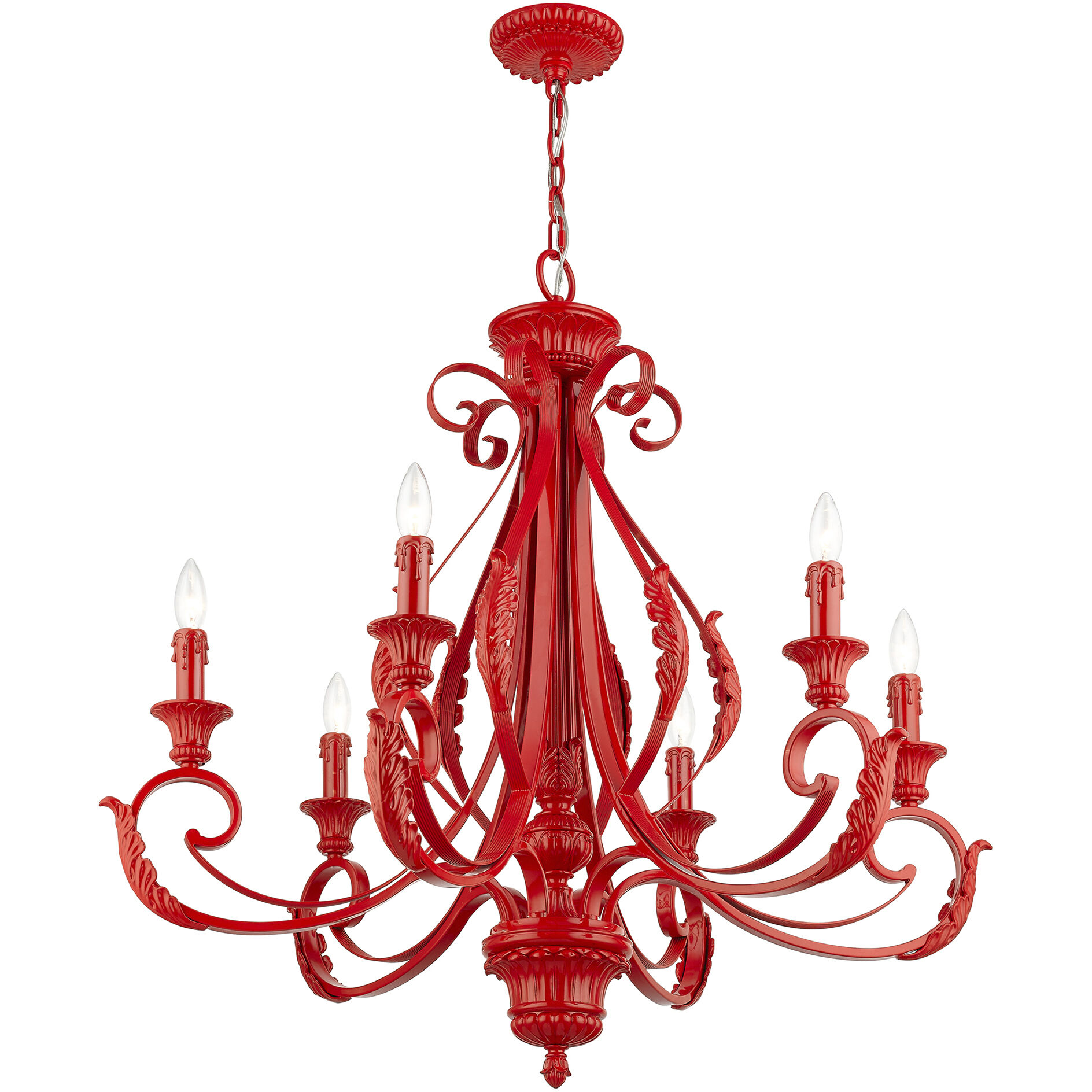Valencia 6 Light 35 inch Shiny Red Large Chandelier Ceiling Light