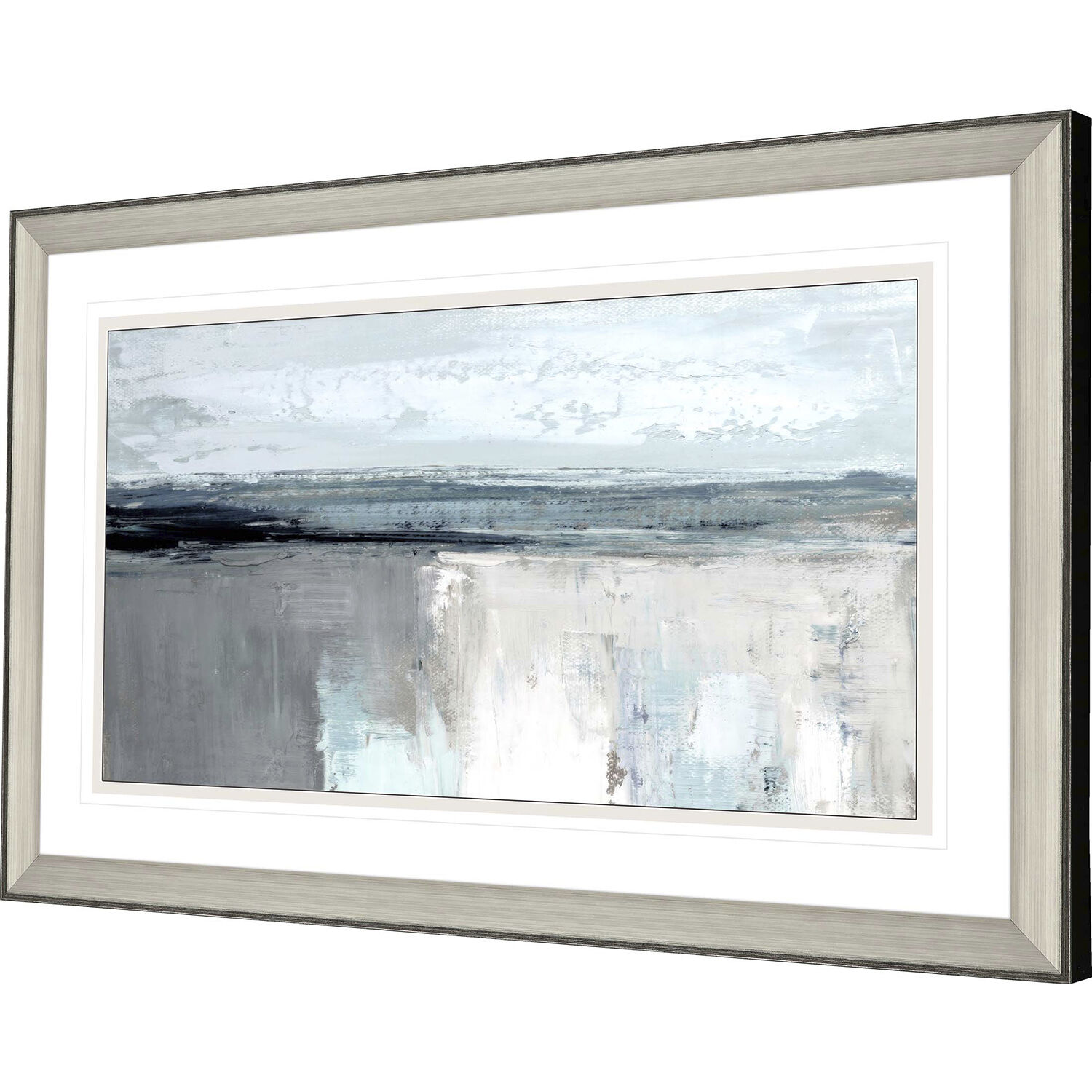 Moody Coast Blue and Black and Gray and White Framed Art