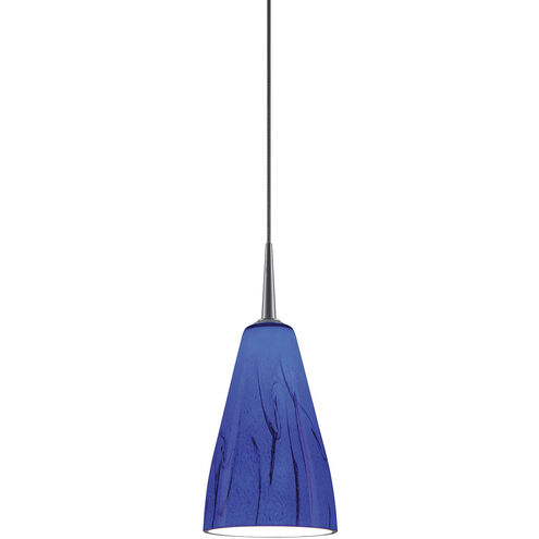 Zara LED 4.4 inch Matte Chrome Small Pendant Ceiling Light in Blue Glass