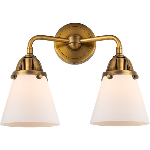 Nouveau 2 Small Cone LED 14.25 inch Brushed Brass Bath Vanity Light Wall Light in Matte White Glass