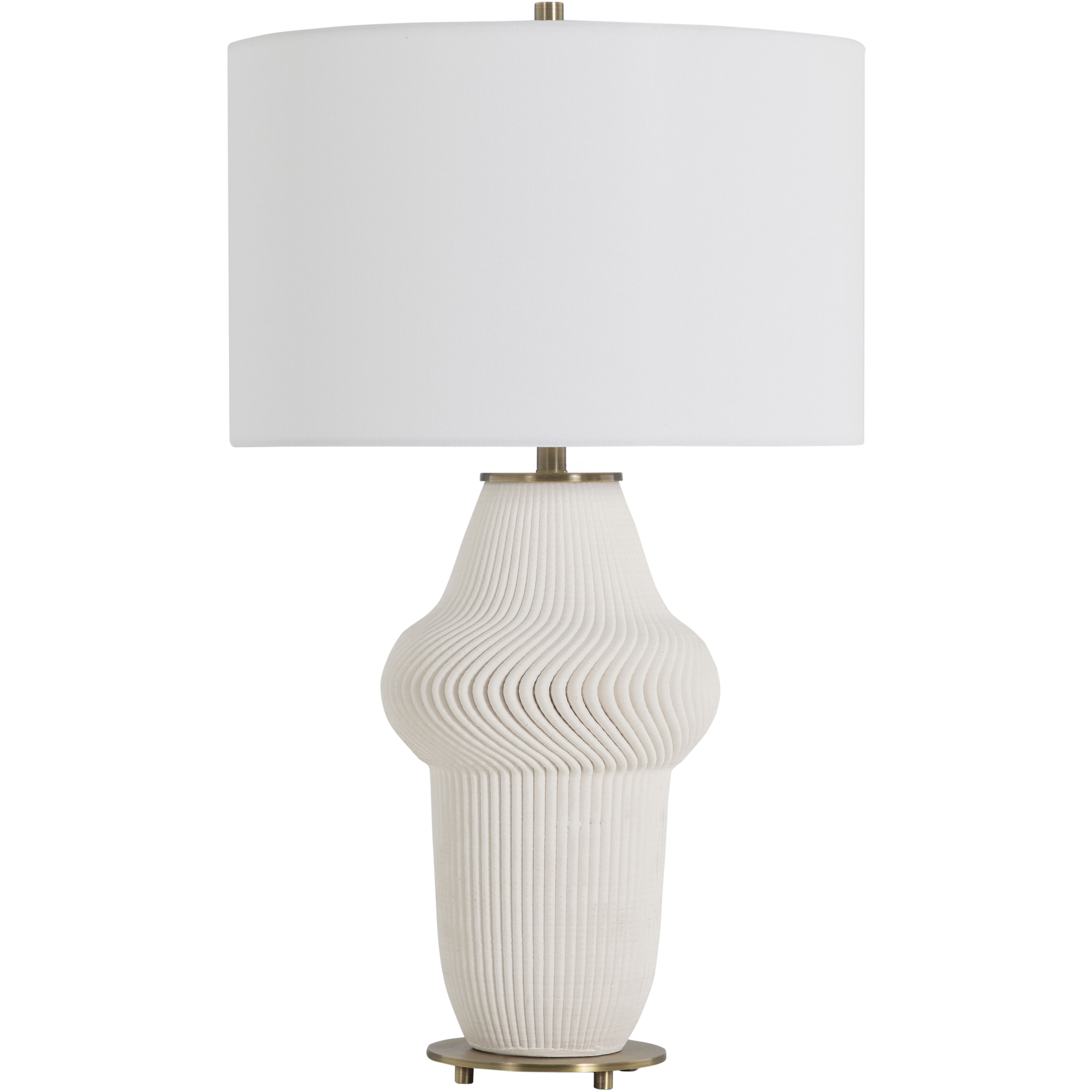 Elara 26.75 inch Ivory Ceramic and Feather White Linen Table Lamp Portable Light