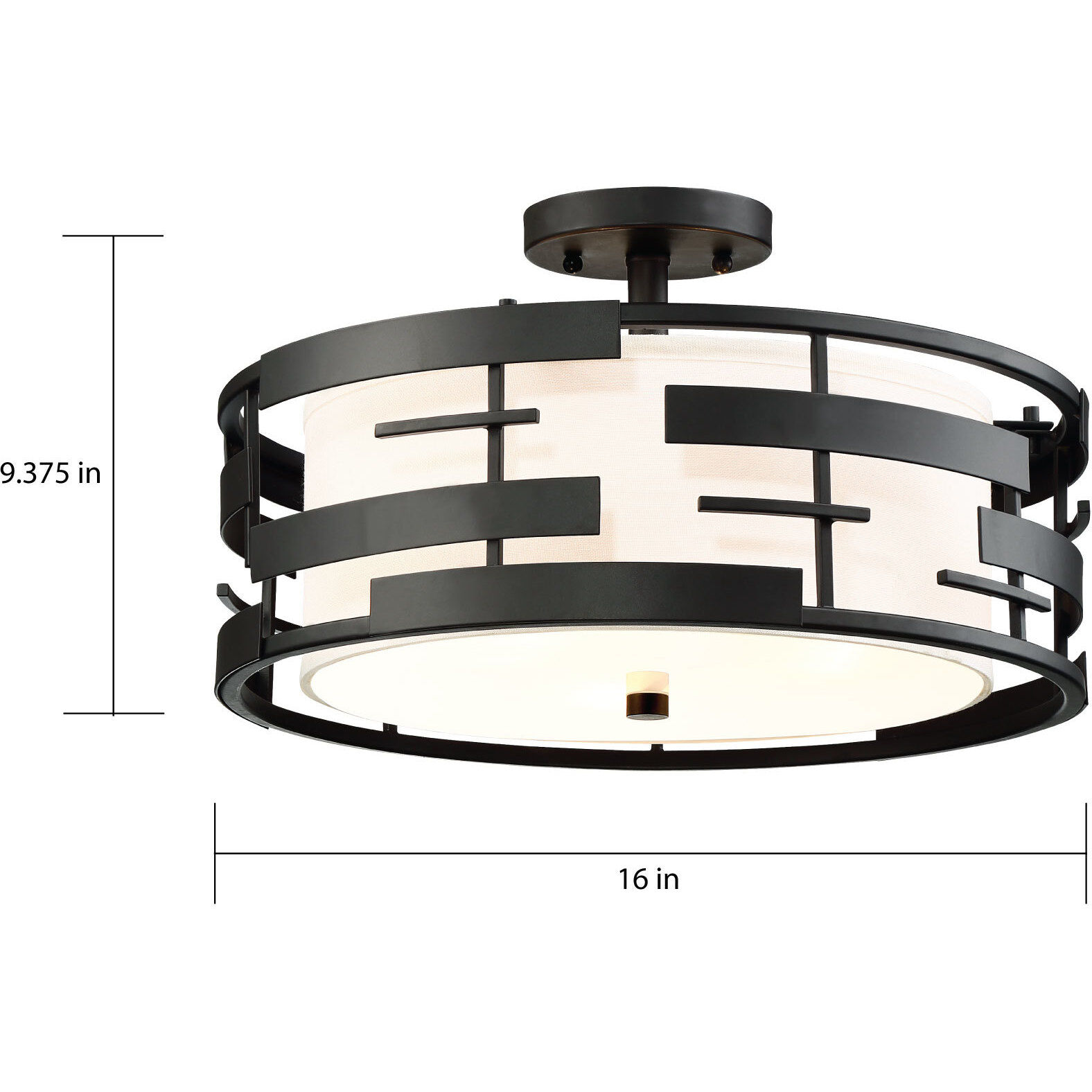 Lansing 3 Light 16 inch Textured Black Semi Flush Mount Ceiling Light