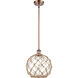 Ballston Large Farmhouse Rope LED 10 inch Antique Copper Pendant Ceiling Light in Clear Glass with Brown Rope, Ballston
