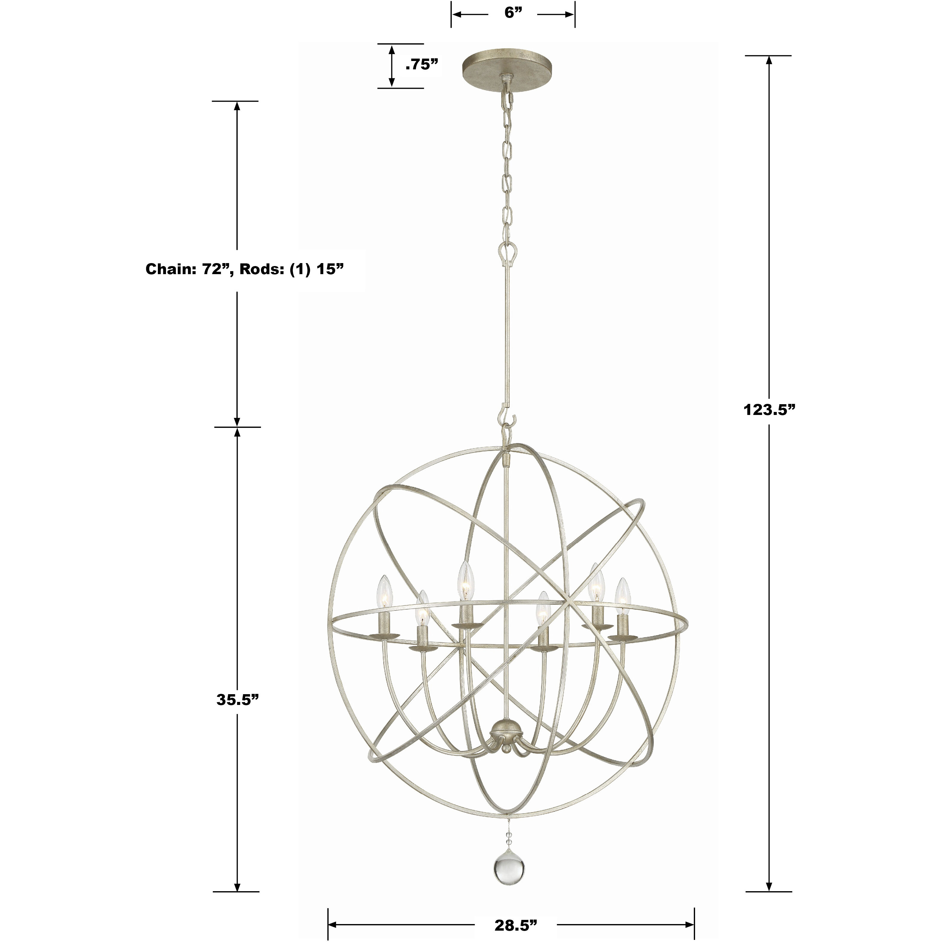 Solaris 6 Light 28.5 inch Olde Silver Chandelier Ceiling Light