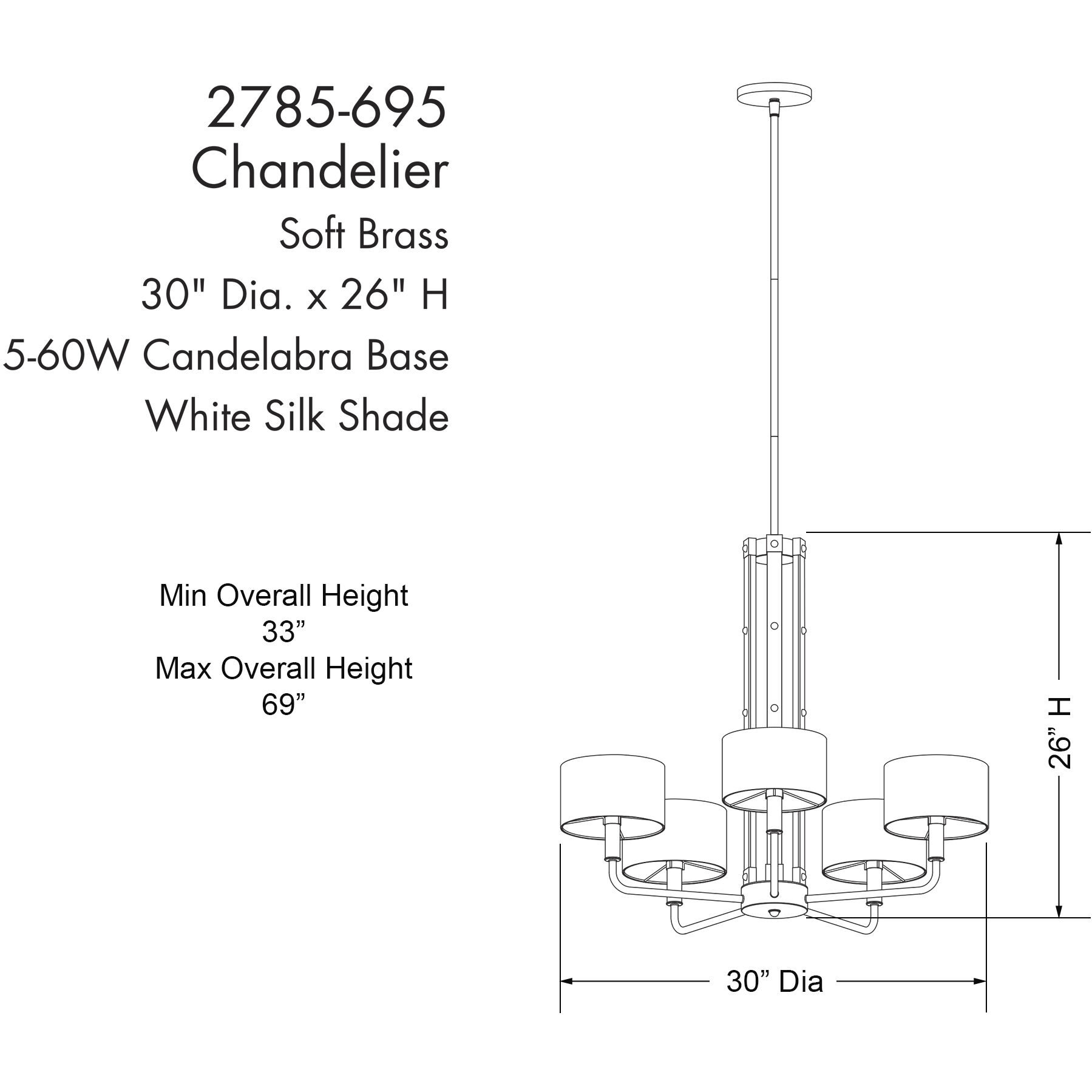 Chelsea 5 Light 30 inch Soft Brass Chandelier Ceiling Light