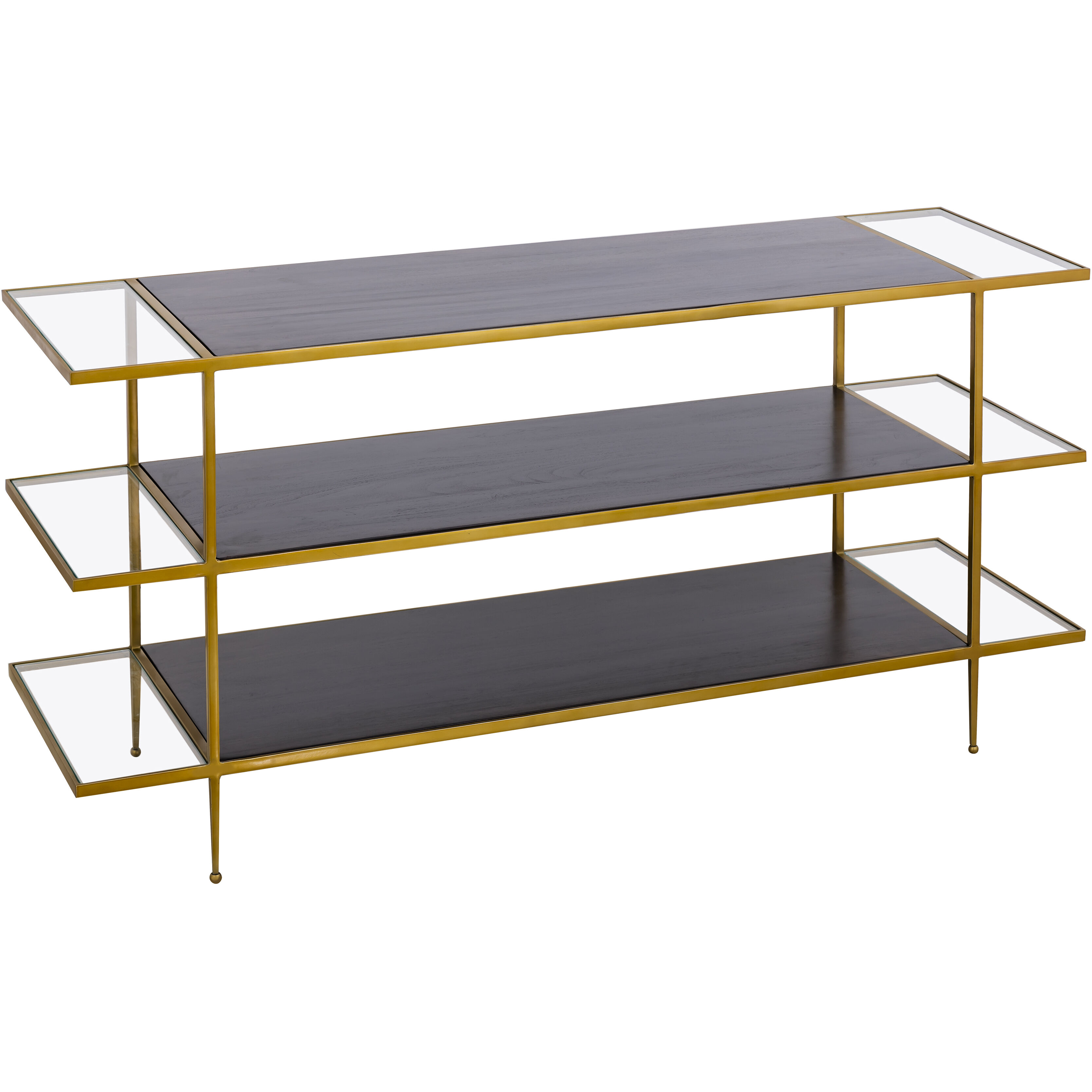 Carrick 60 X 18 inch Dark Brown with Brass and Clear Console Table