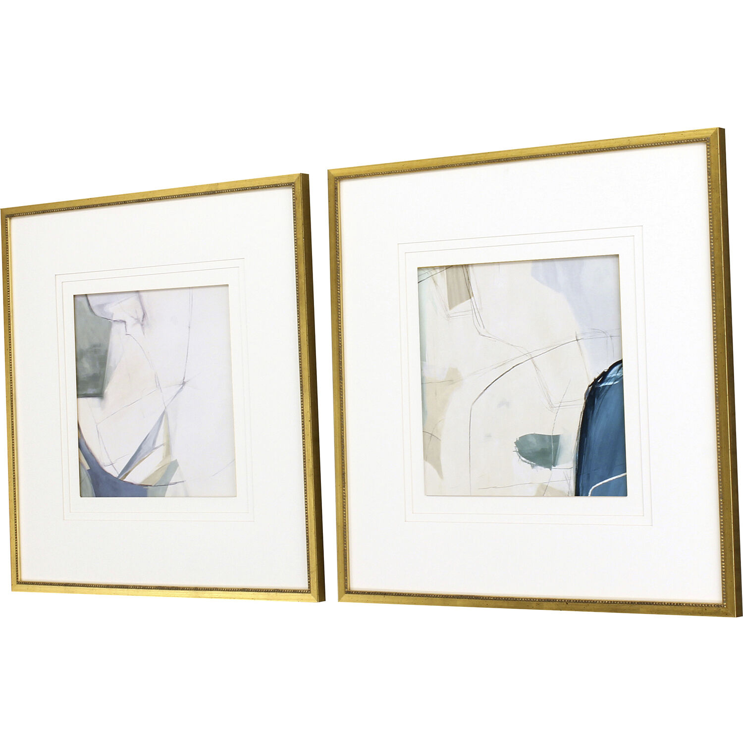 Abstract Blue and White and Beige and Green Framed Art