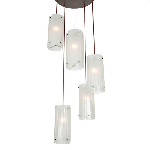 Textured Glass 5 Light 19.8 inch Flat Bronze Chandelier Ceiling Light, Round Multi-Port