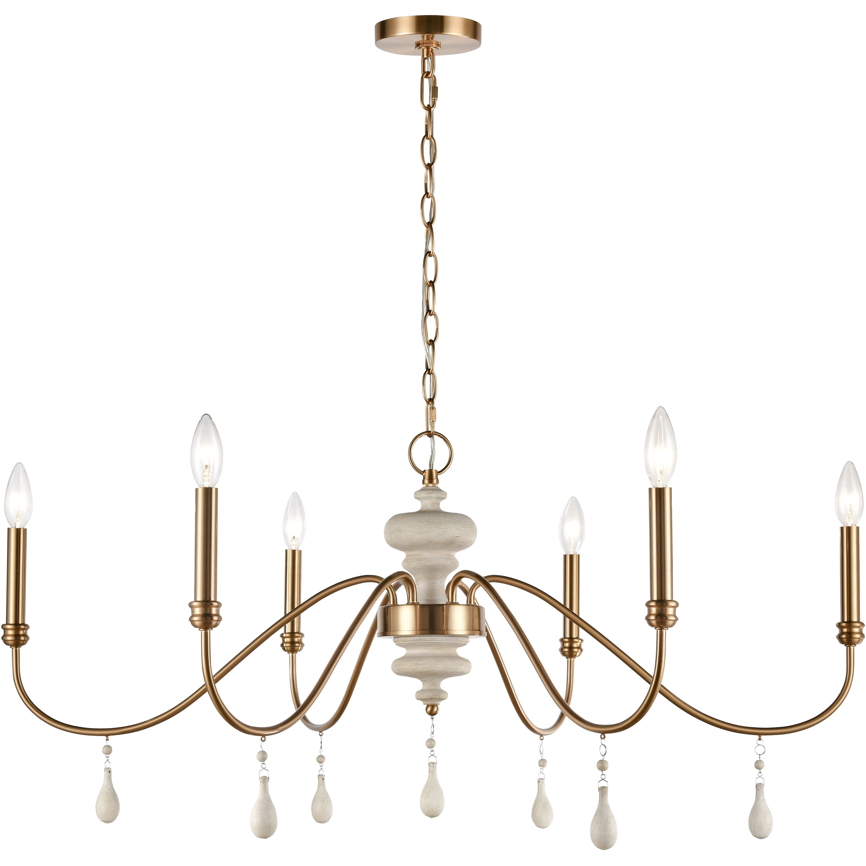 French Connection 6 Light 38 inch Satin Brass Chandelier Ceiling Light