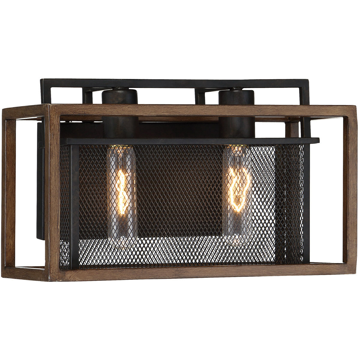 Rio Lobo 2 Light 14 inch Dark Oak with Black Vanity Light Wall Light