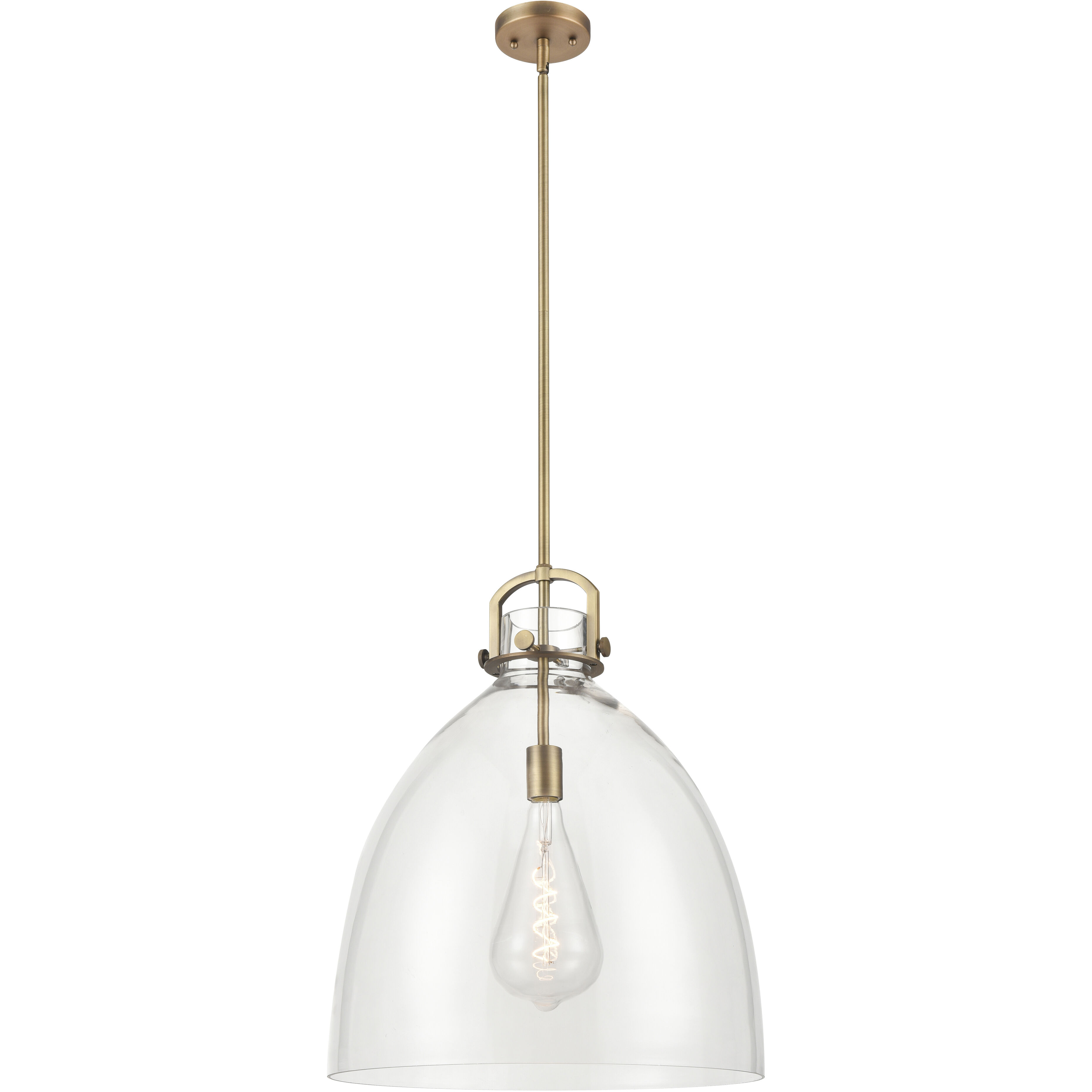 Newton Bell 1 Light 18 inch Brushed Brass Pendant Ceiling Light in Clear Glass
