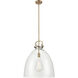 Newton Bell 1 Light 18 inch Brushed Brass Pendant Ceiling Light in Clear Glass