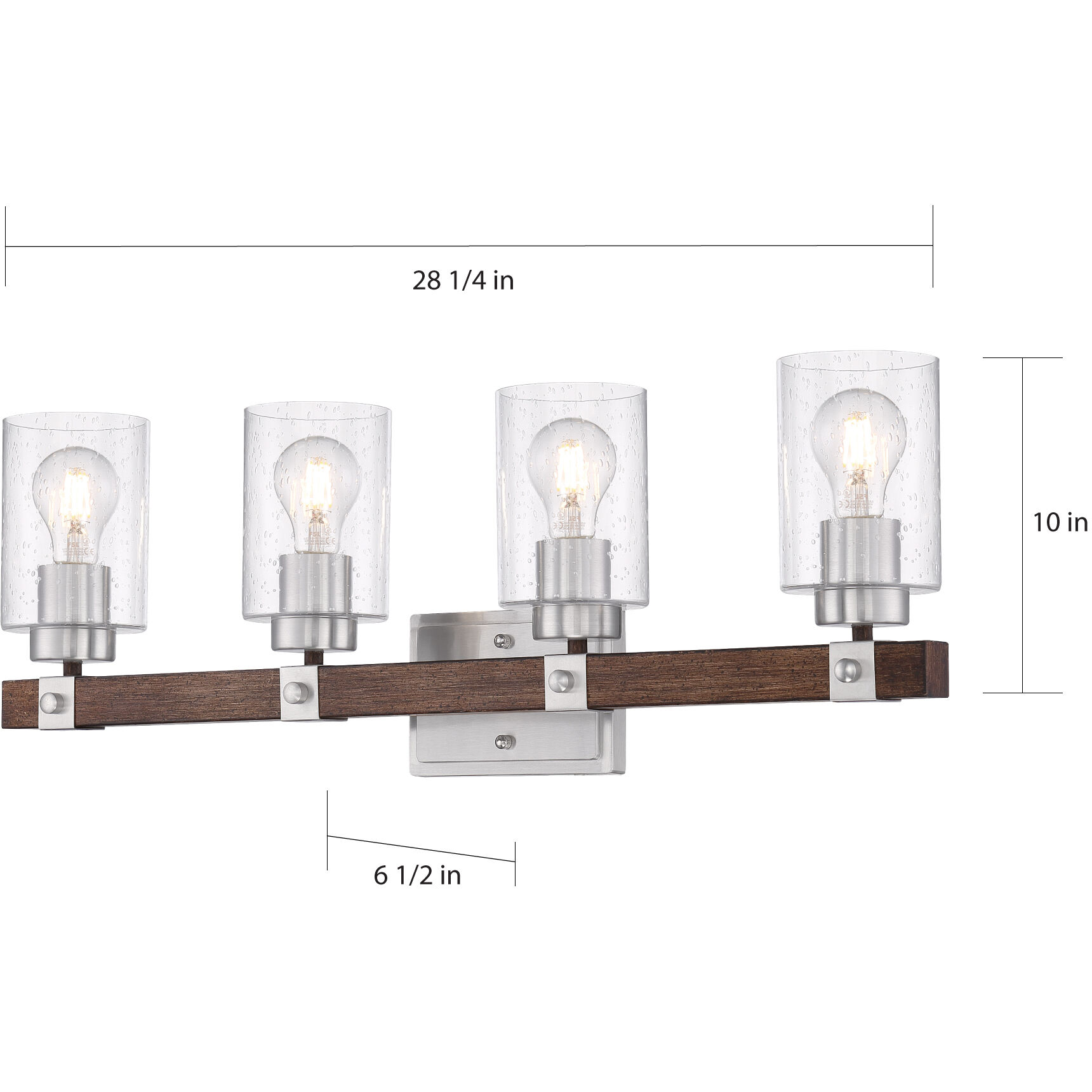 Arabel 4 Light 28.25 inch Brushed Nickel and Nutmeg Wood Vanity Light Wall Light