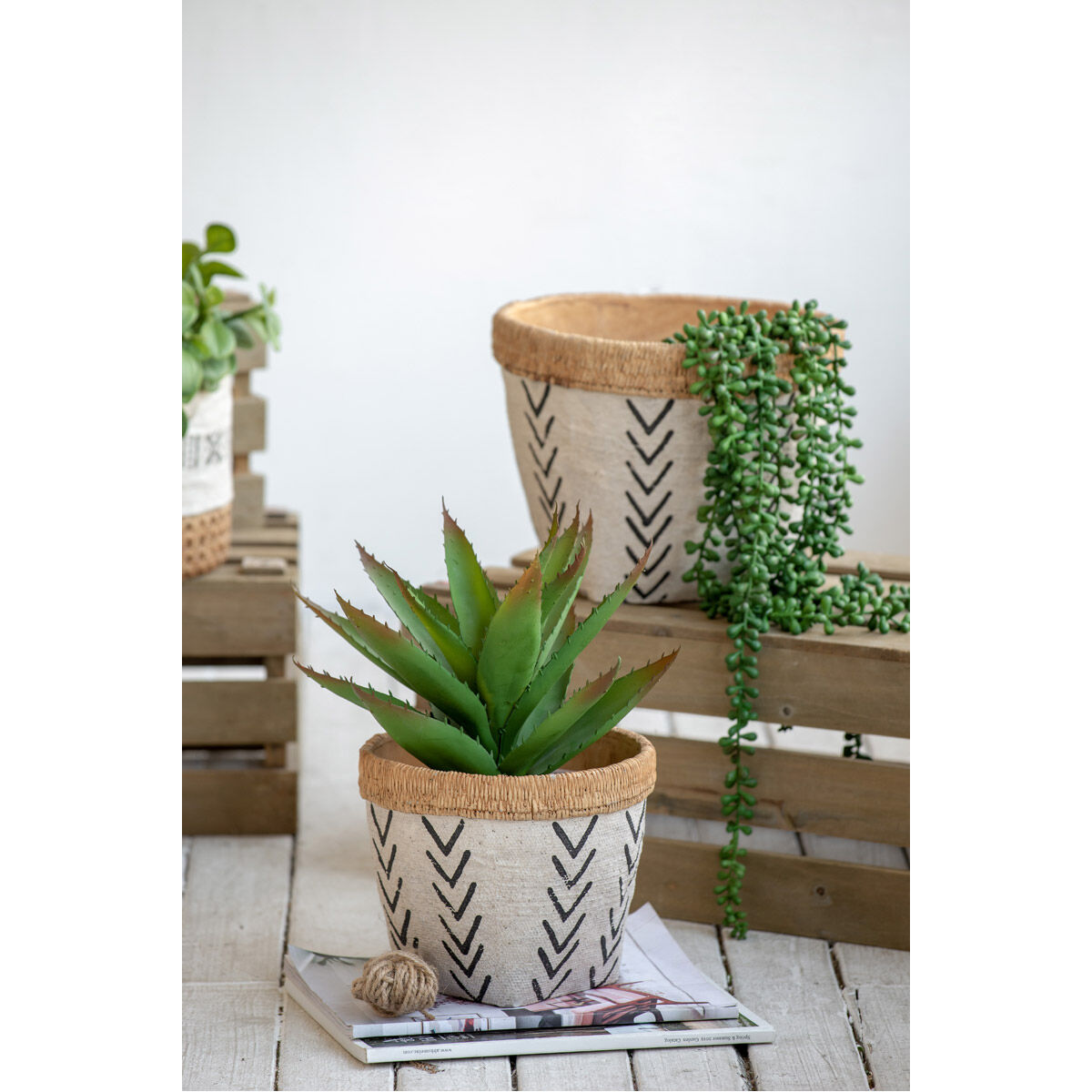 Round Natural and Black Outdoor Planter