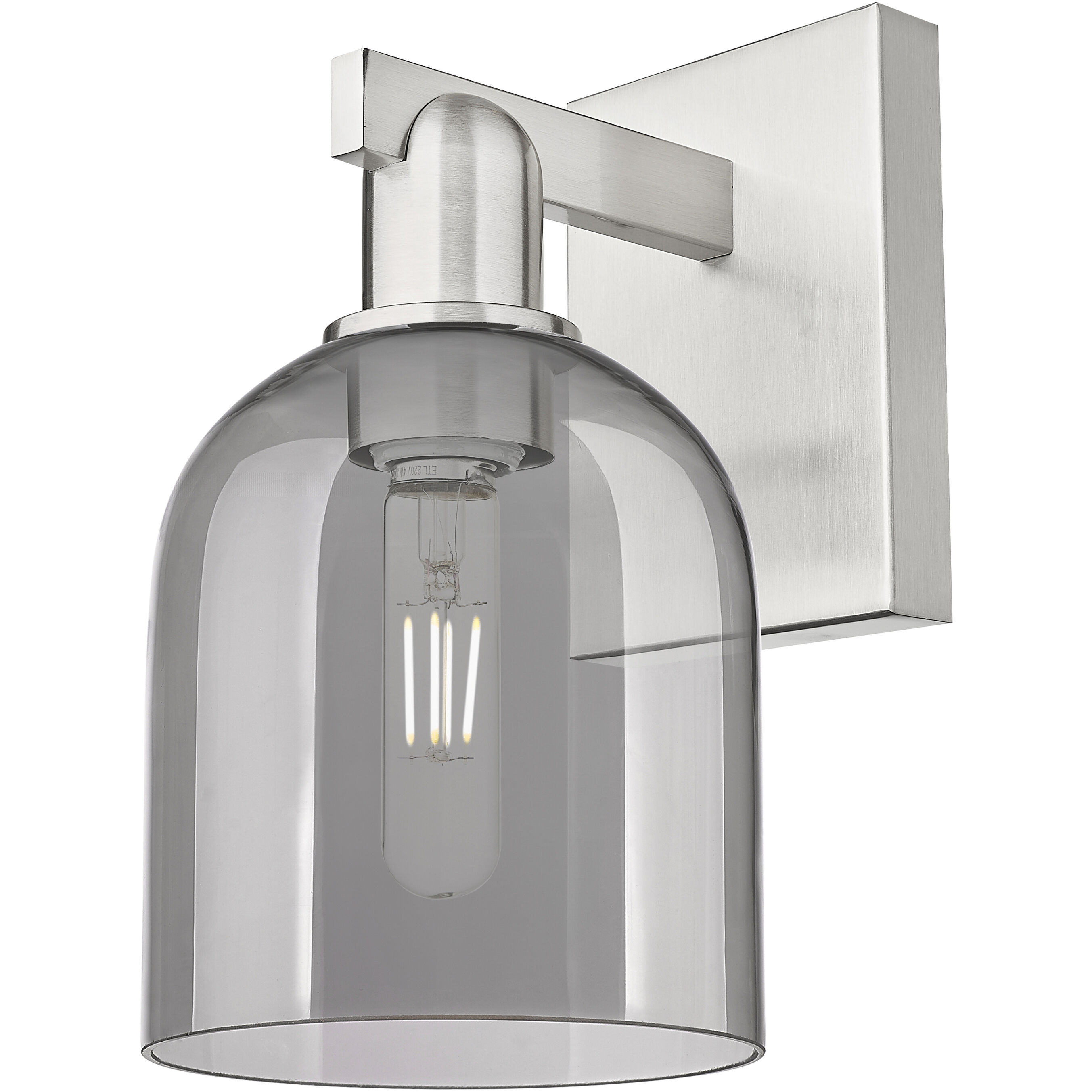 Arcadia Bella Armed Sconce Wall Light in Brushed Satin Nickel, Light Smoke Glass
